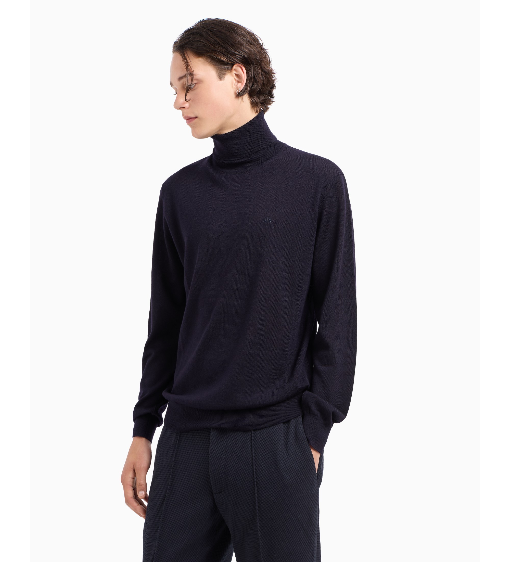 A|X Armani Exchange für Herren. 8NZM3CZM8AZ1510 Marineblauer Rollkragenpullover (S), Lässig, Wolle