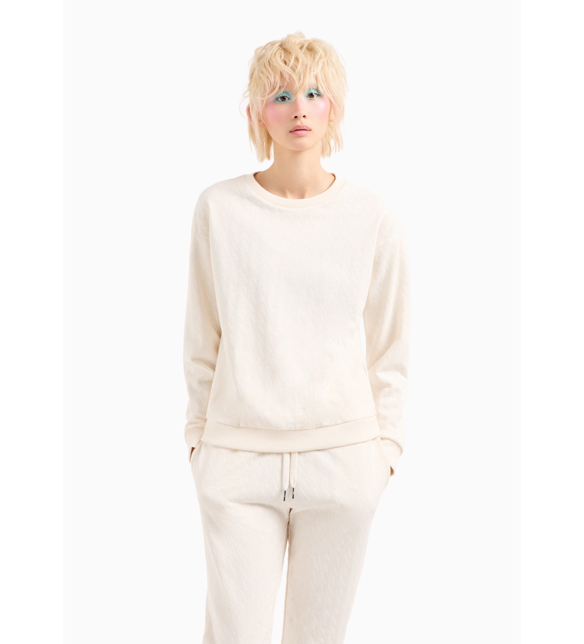 A|X Armani Exchange für Damen. 8NYMLGYJE5Z1130 Beiges Frottee-Sweatshirt (L), Lässig, Baumwolle, Langarm