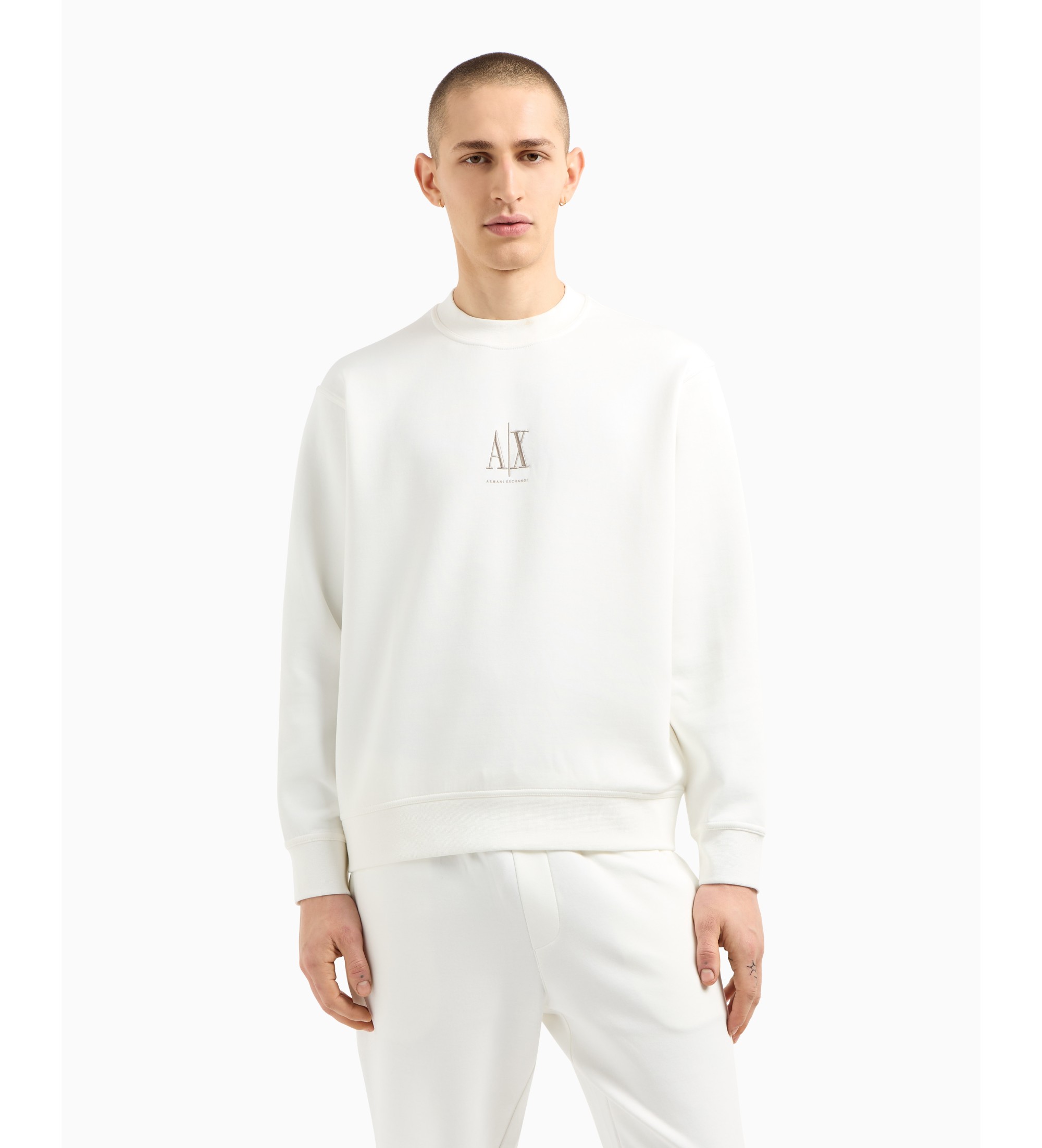 A|X Armani Exchange für Herren. XM000368AF10818U0009 Weißes besticktes Sweatshirt (XL), Lässig, Baumwolle