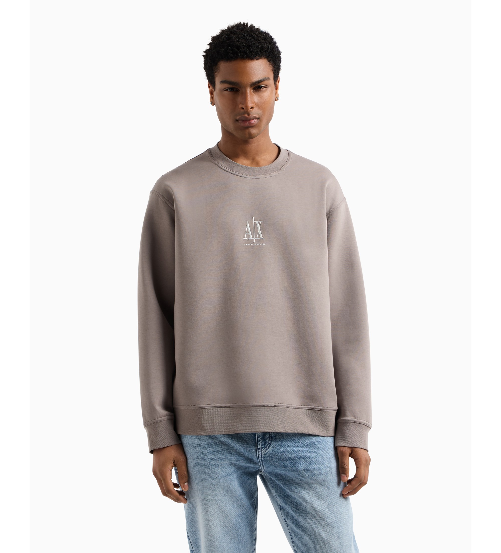 A|X Armani Exchange für Herren. XM000368AF10818U6107 Graues Sweatshirt mit Rundhalsausschnitt (XS), Lässig, Sportlich, Baumwolle, Multisport