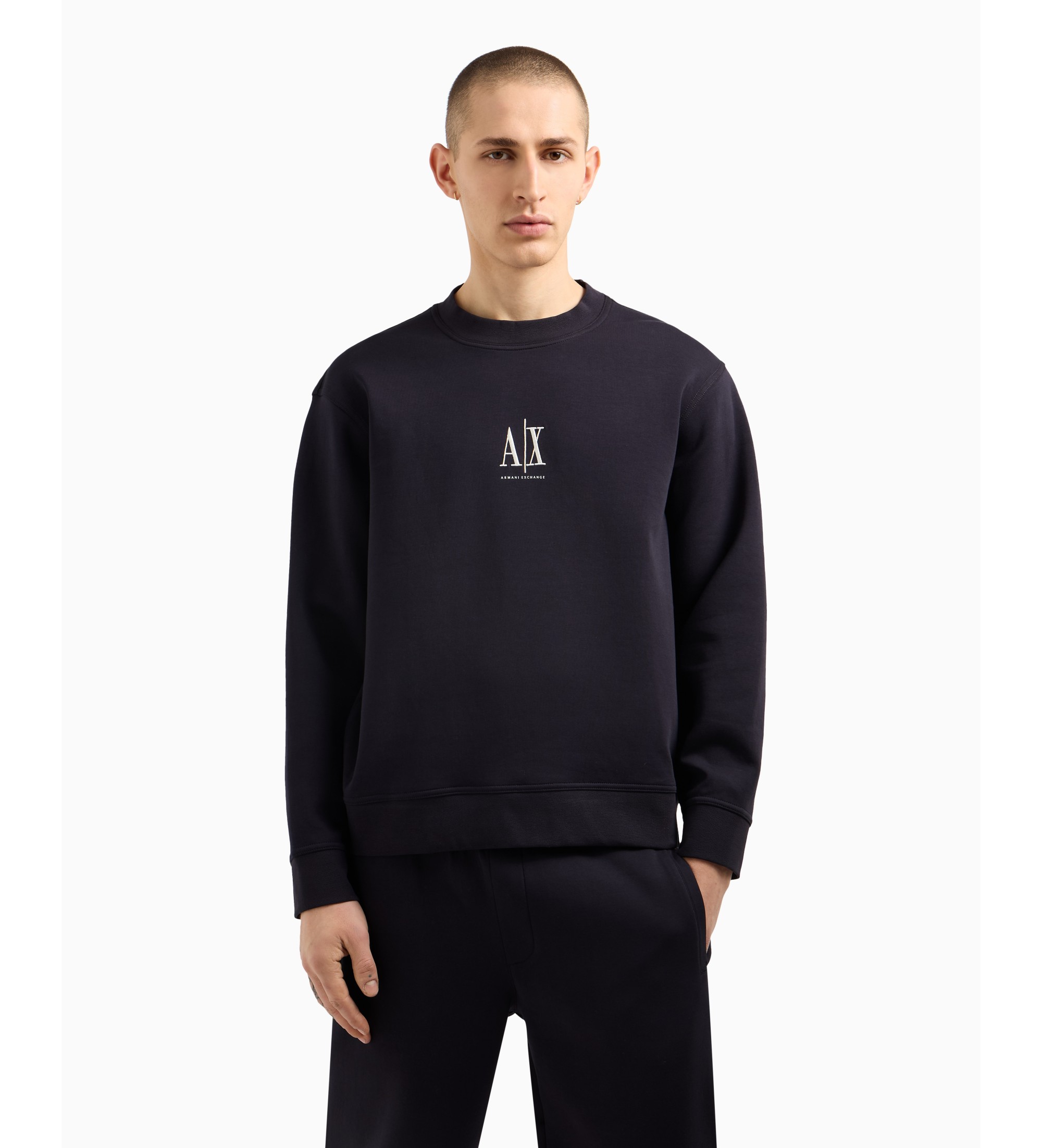 A|X Armani Exchange für Herren. XM000368AF10818UB101 Marineblaues Sweatshirt mit Rundhalsausschnitt (XXL), Lässig, Sportlich, Baumwolle, Mul