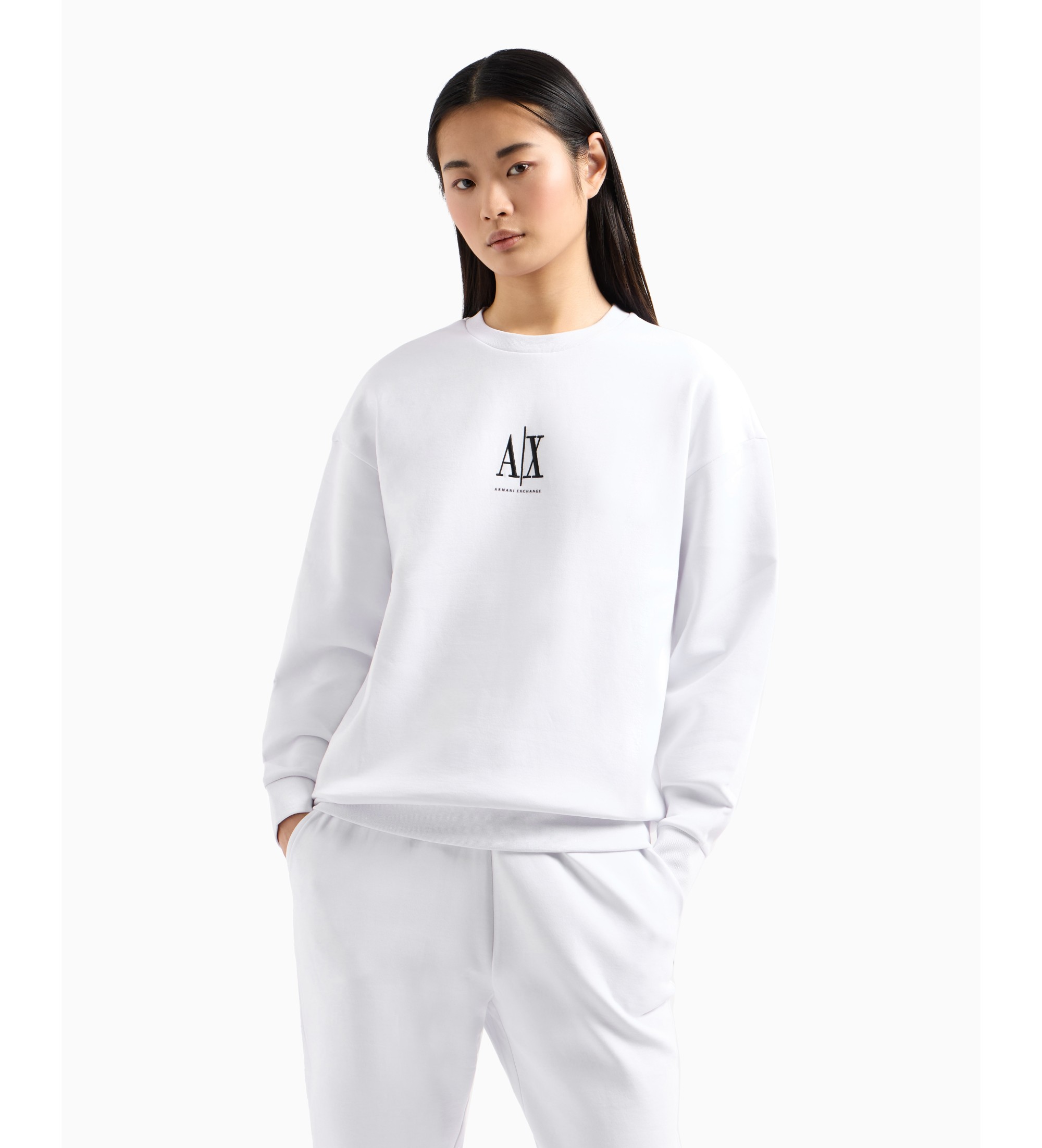A|X Armani Exchange für Damen. XW000821AF10818U0002 Sweatshirt mit Rundhalsausschnitt weiß (XL), Lässig, Sportlich, Baumwolle, Multisport