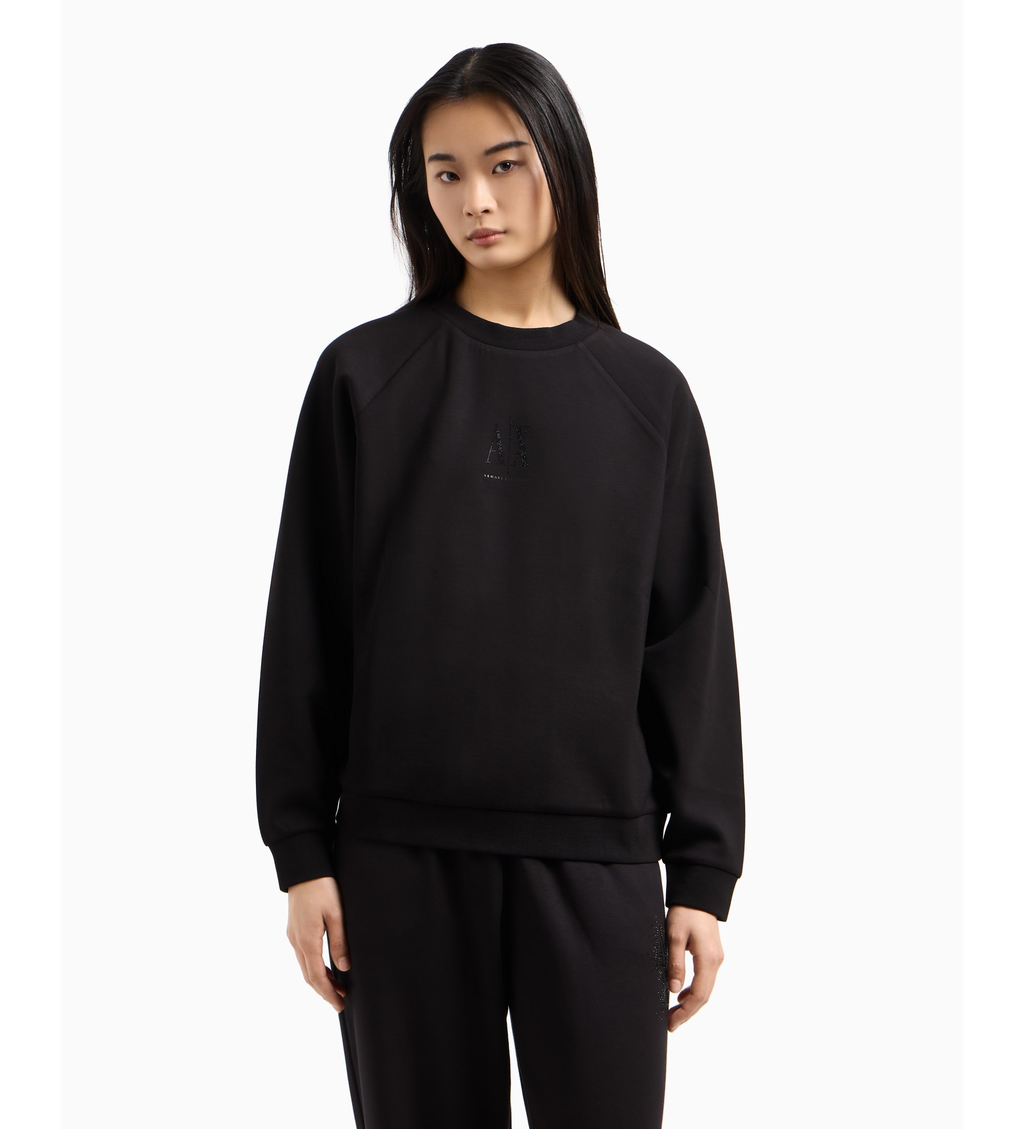 A|X Armani Exchange für Damen. XW000826AF13397UC001 Sweatshirt mit Rundhalsausschnitt schwarz (S), Lässig, Sportlich, Multisport, Viskose