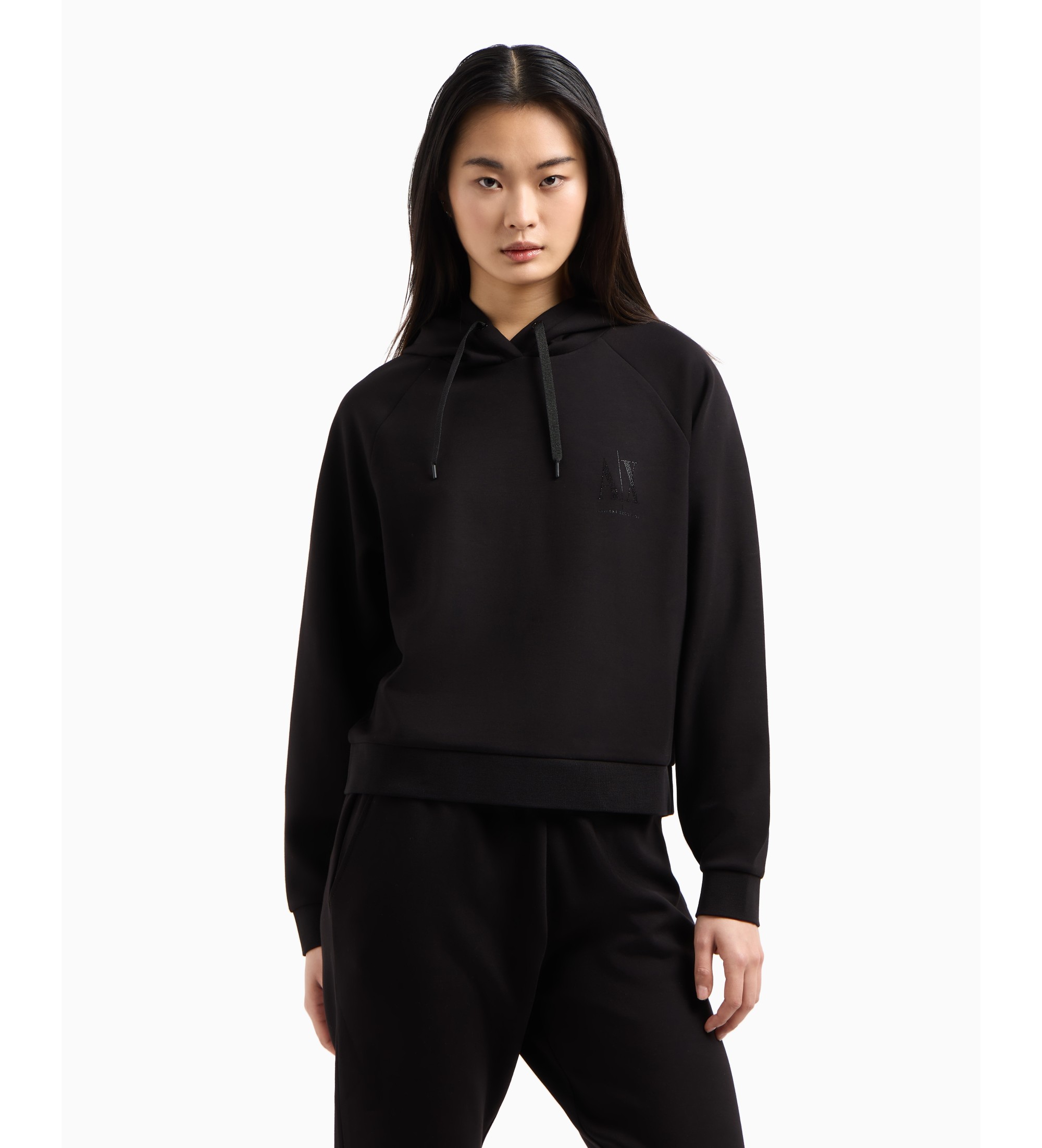 A|X Armani Exchange für Damen. XW000827AF13397UC001 Schwarzes Logo-Sweatshirt (M), Lässig, Sportlich, Multisport, Viskose