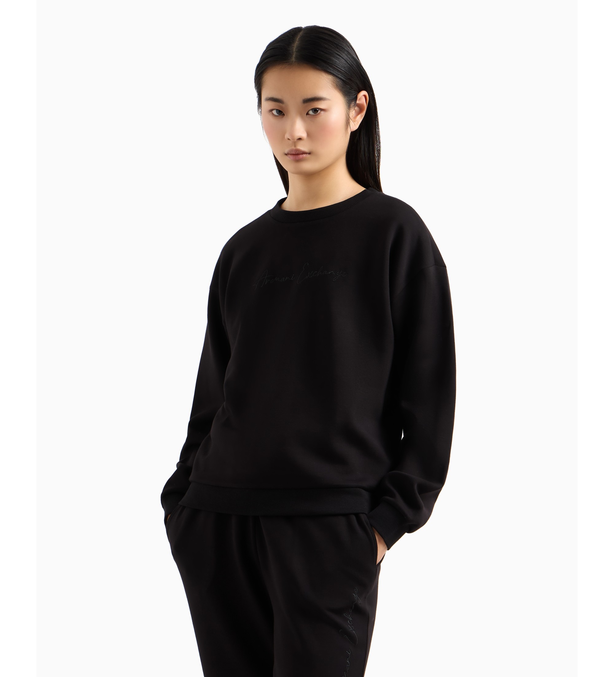 A|X Armani Exchange für Damen. XW000835AF13397UC001 Crew Sweatshirt schwarz (L), Lässig, Viskose