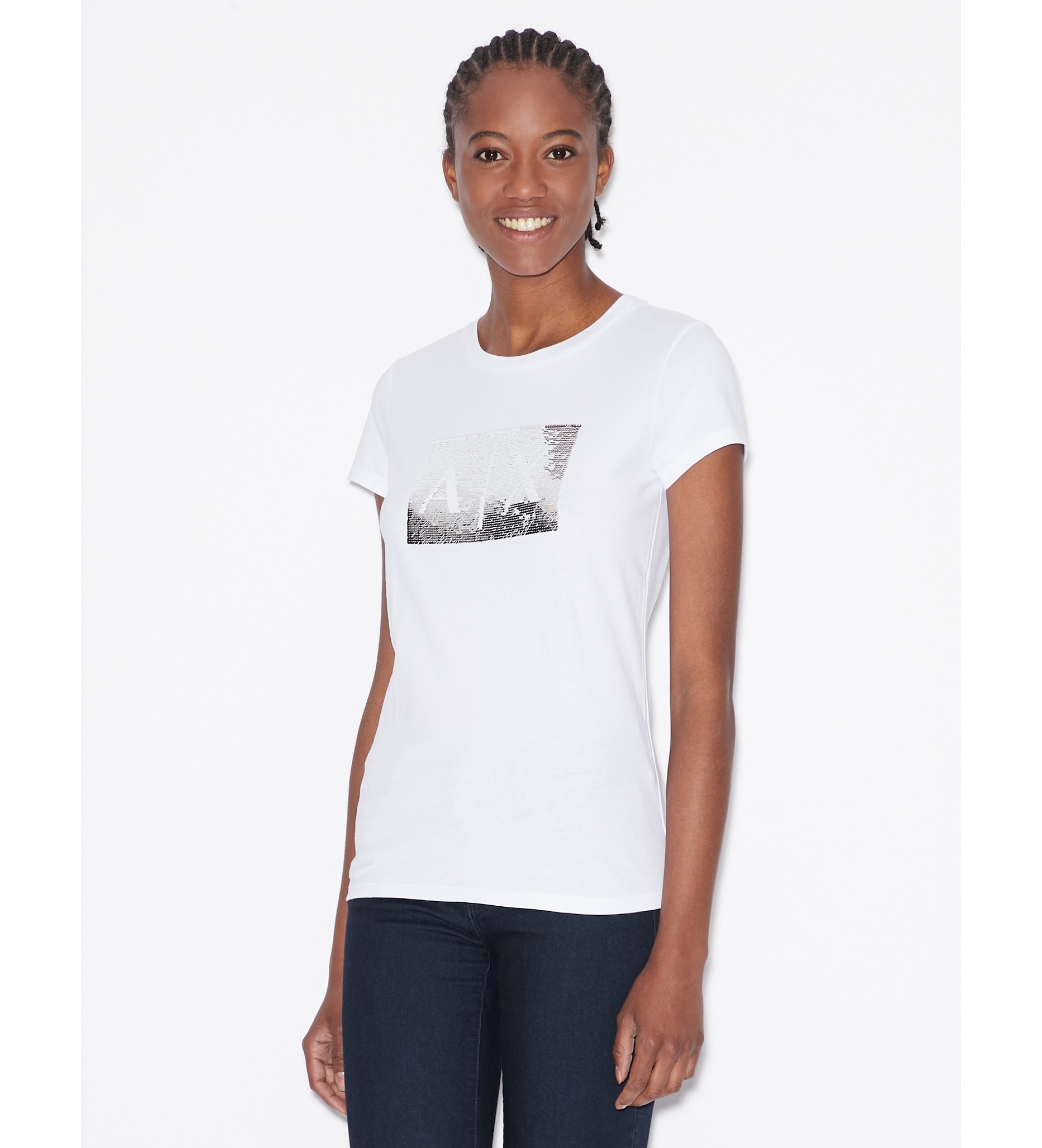 A|X Armani Exchange für Damen. 8NYTDLYJ73Z6110 Kurzarm-T-Shirt weiß (XL), Lässig, Baumwolle