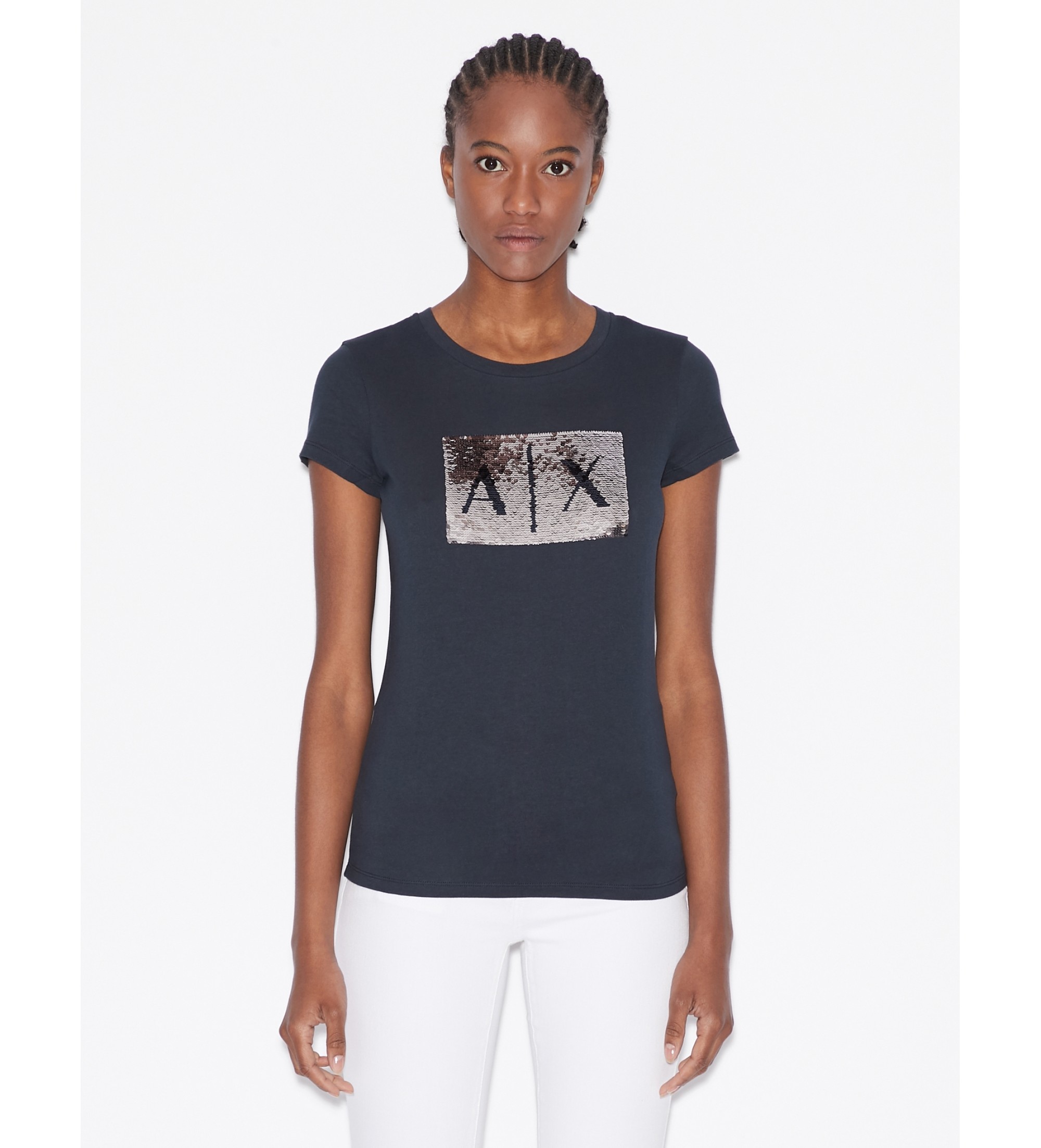 A|X Armani Exchange für Damen. 8NYTDLYJ73Z8534 Marineblaues Kurzarm-T-Shirt (L), Lässig, Baumwolle