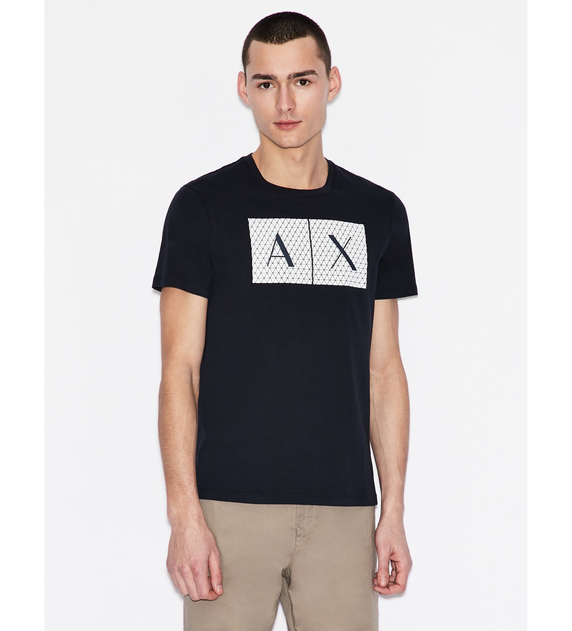 A|X Armani Exchange für Herren. 8NZTCKZ8H4Z1510 Marineblaues Quadrate-T-Shirt (M), Lässig, Baumwolle, Kurzarm