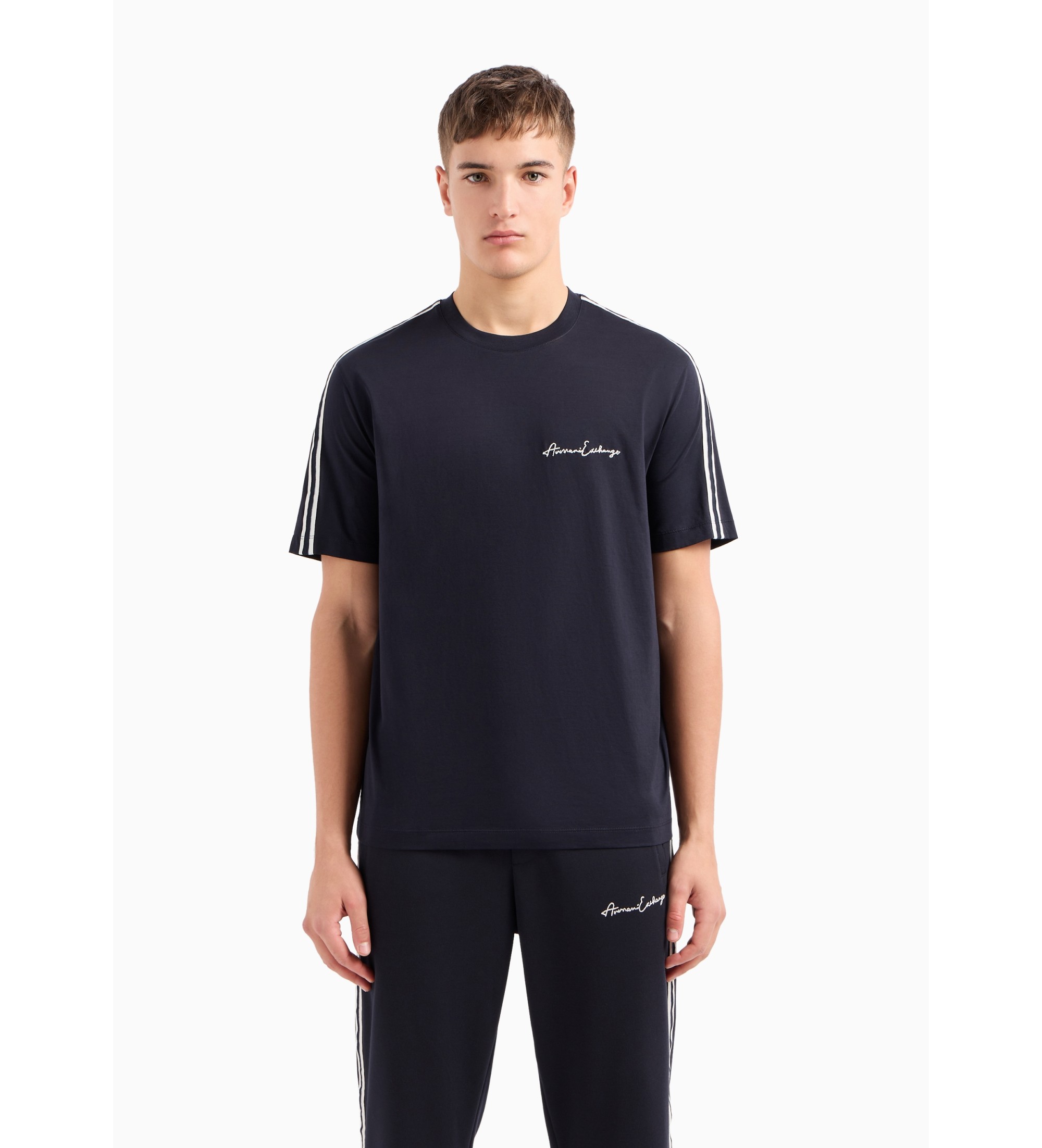 A|X Armani Exchange für Herren. 8NZTSGZJ9AZ1510 Marineblaues T-Shirt im Standardschnitt (S), Lässig, Baumwolle, Kurzarm