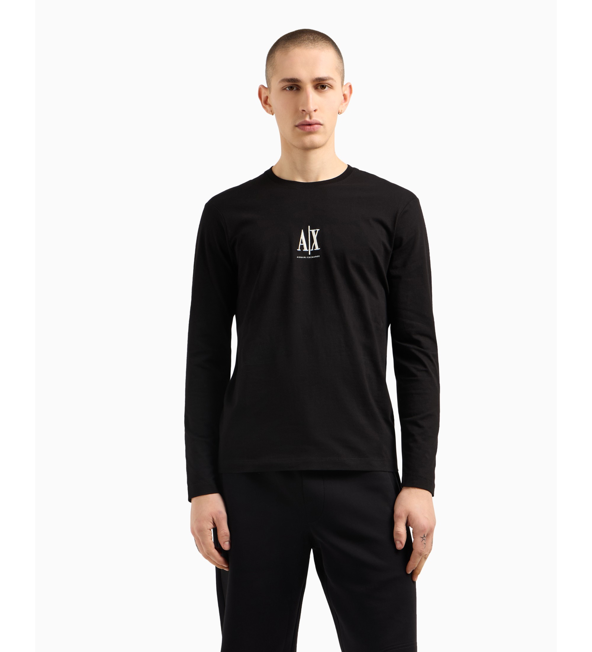 A|X Armani Exchange für Herren. XM000364AF12308UC001 Schwarzes Langarm-T-Shirt (S), Lässig, Baumwolle