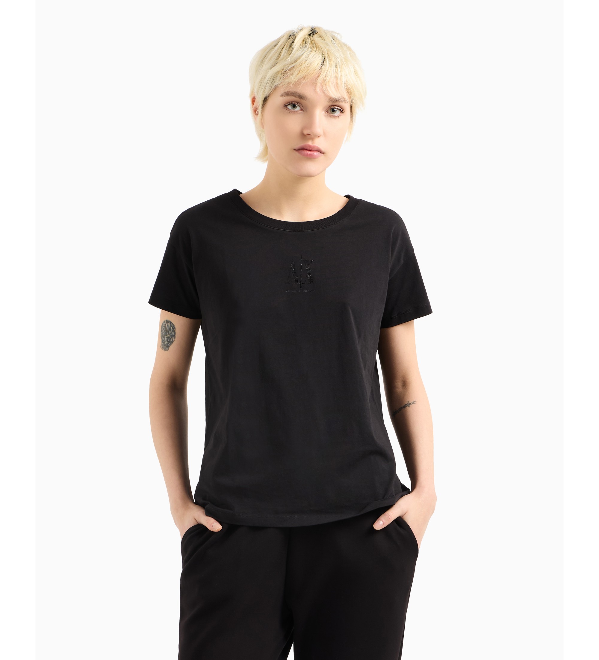 A|X Armani Exchange für Damen. XW000830AF10356UC001 Kurzarm-T-Shirt schwarz (S), Lässig, Baumwolle