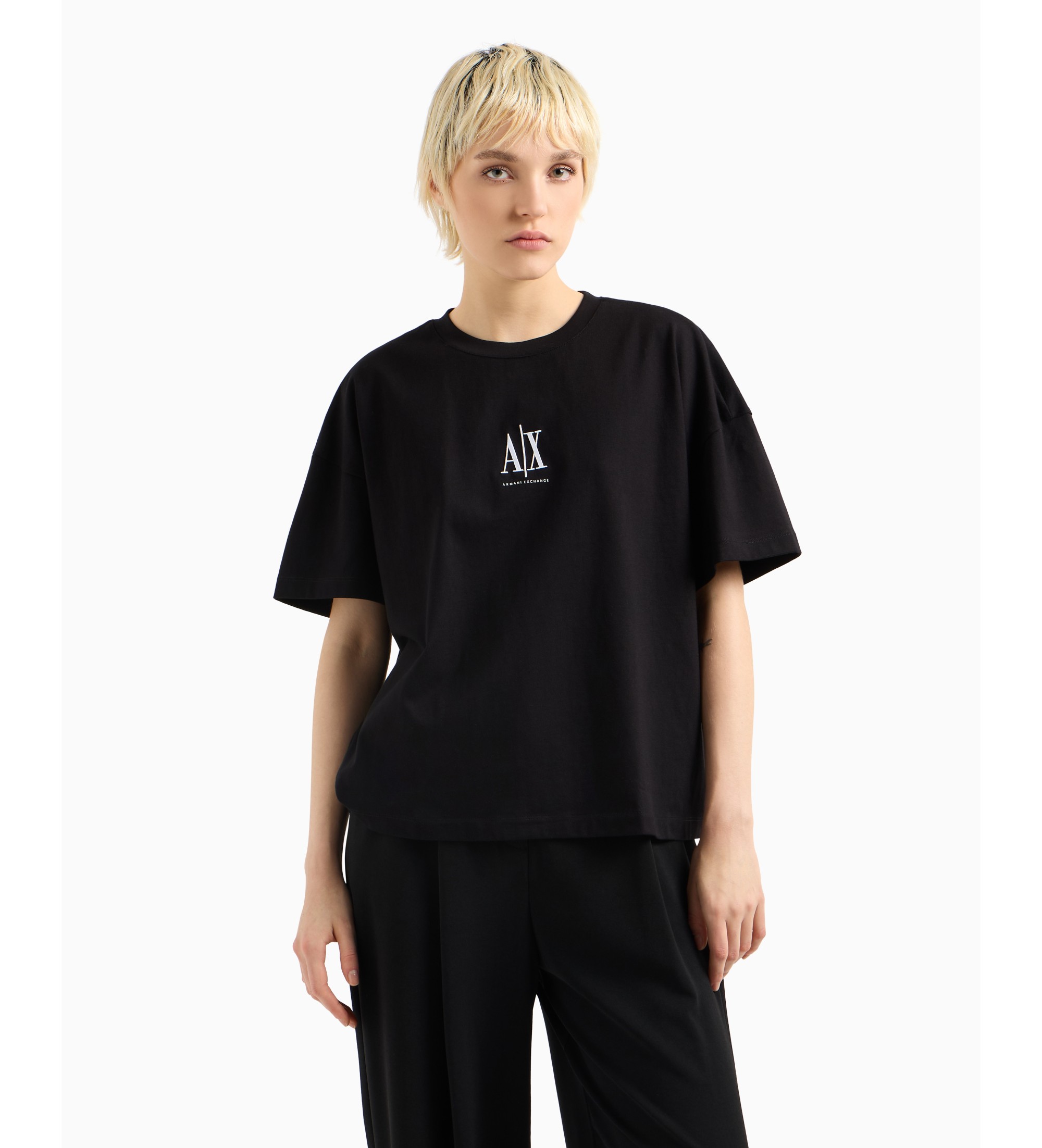 A|X Armani Exchange für Damen. XW001182AF15085UC001 Logo-Kurzarm-T-Shirt schwarz (S), Lässig, Baumwolle