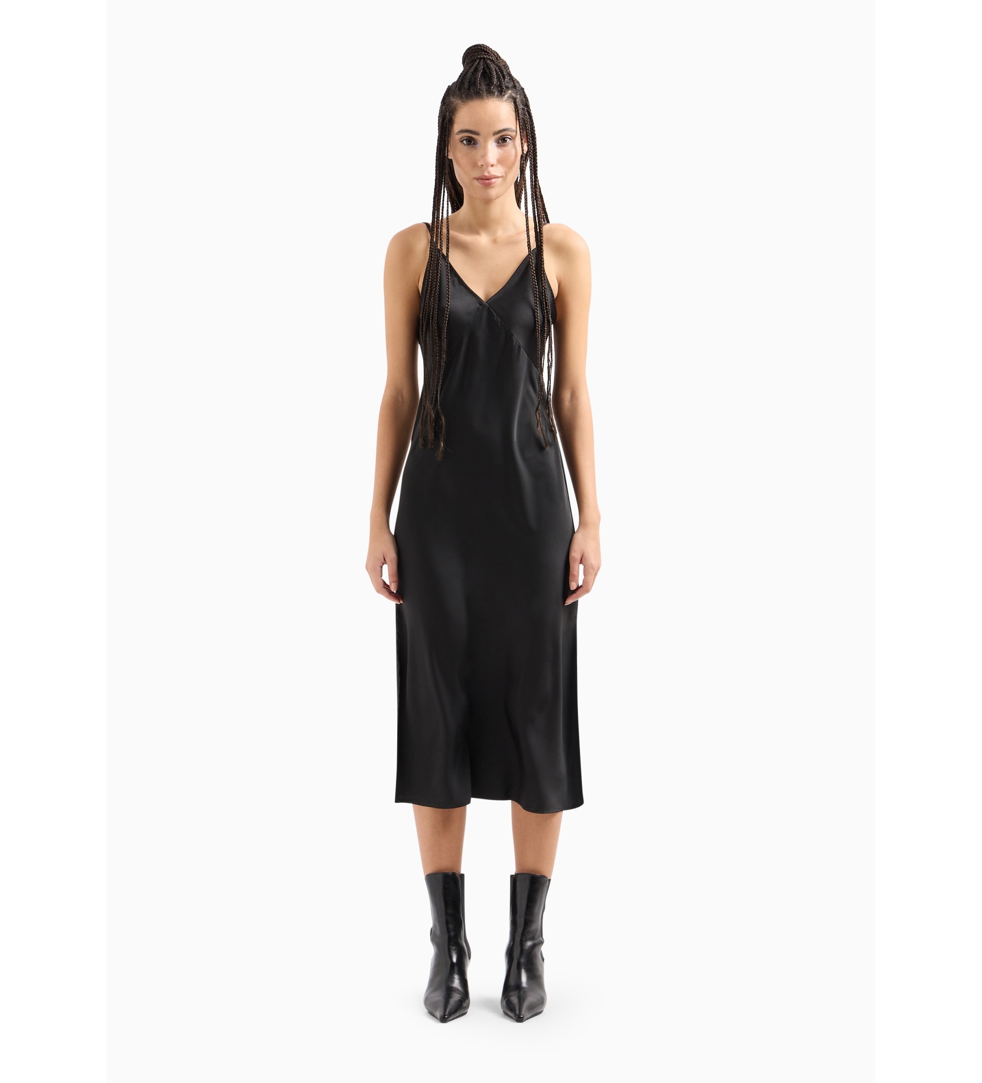 A|X Armani Exchange für Damen. 8NYA59YNZ5Z1200 Schwarzes Midikleid (S), Lässig, Polyester, Ärmellos / Hosenträger