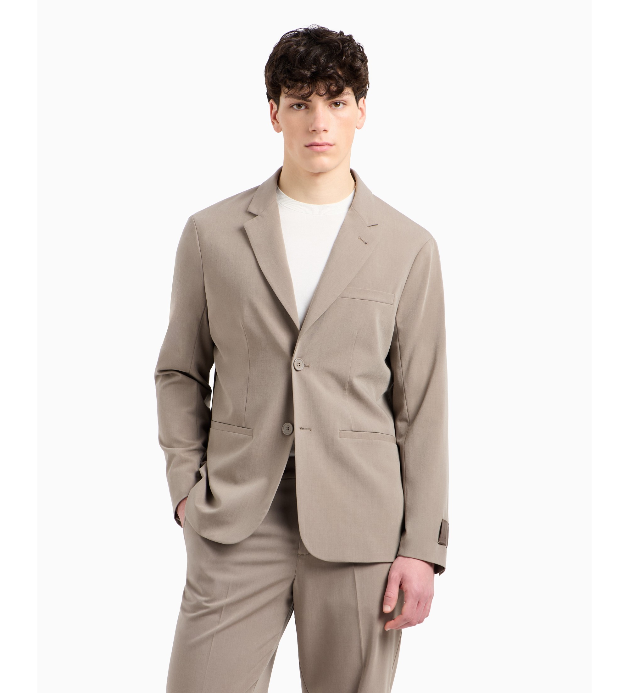 A|X Armani Exchange für Herren. XM000345AF10897U6107 Beigefarbener einreihiger Blazer (34), Lässig, Polyester