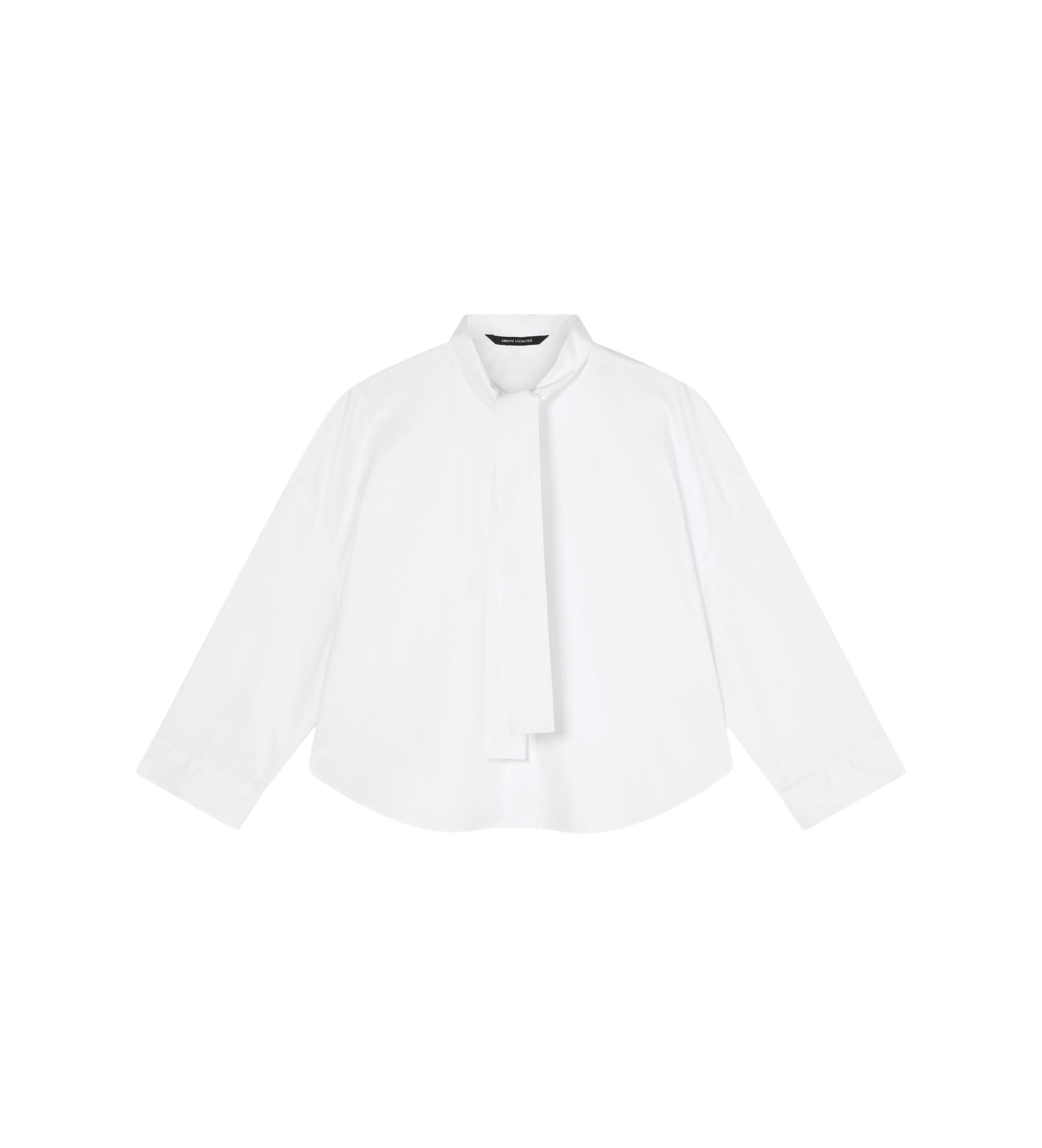 A|X Armani Exchange für Damen. XW001757AF12812U0002 Bluse weiße Schleife (XS), Lässig, Baumwolle, Klassisch, Langarm