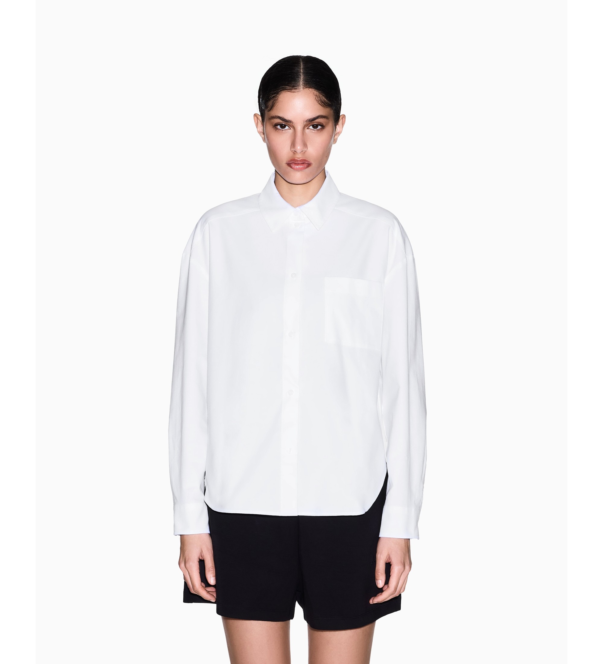 A|X Armani Exchange für Damen. XW001423AF16624U0002 Weißes Oxford-Hemd aus Baumwolle mit kurzen Ärmeln (M), Lässig, Klassisch, Langarm