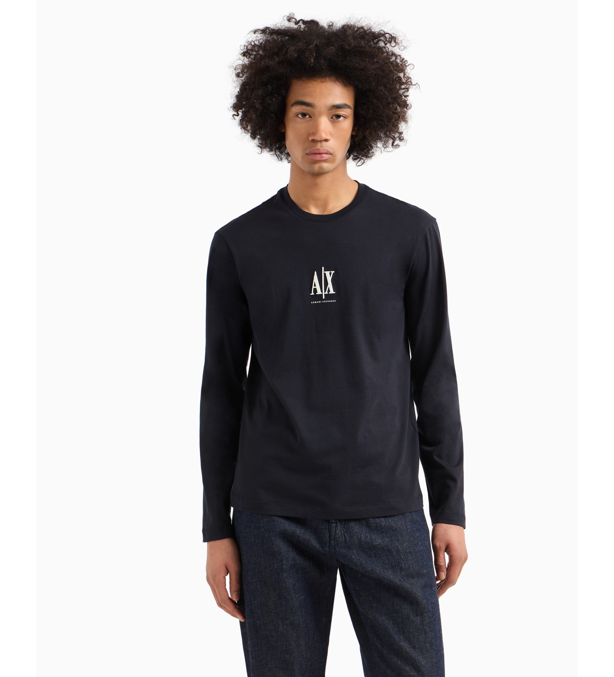 A|X Armani Exchange für Herren. XM000364AF12308UB101 Langarm-T-Shirt in Marineblau (L), Lässig, Baumwolle