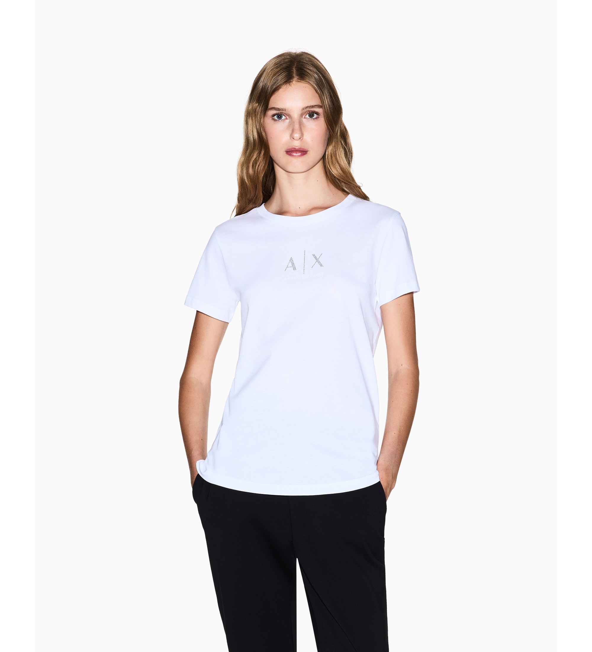 A|X Armani Exchange für Damen. XW001459AF10356U0002 T-shirt Logo Glänzend weiß (L), Lässig, Baumwolle, Kurzarm