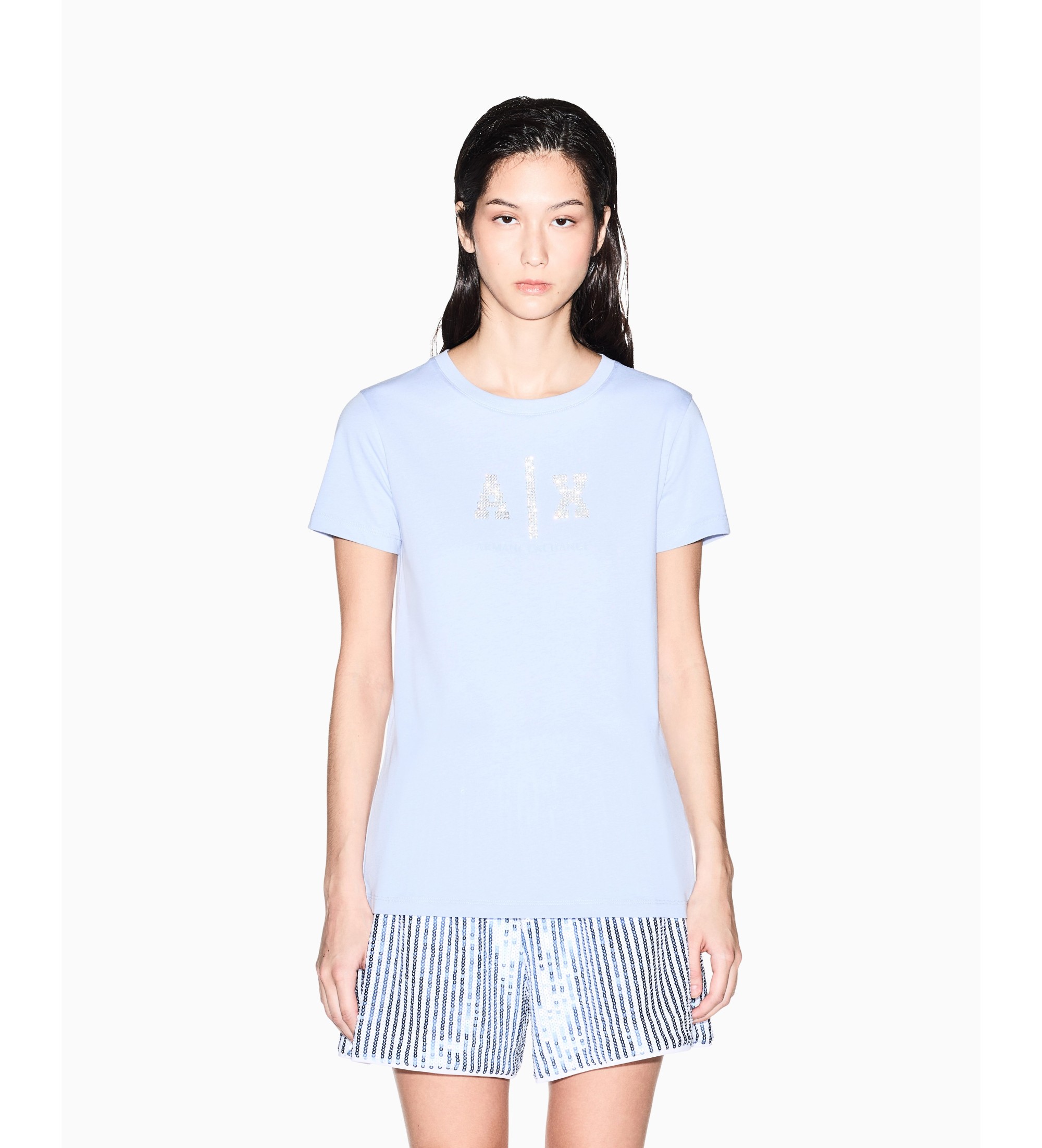 A|X Armani Exchange für Damen. XW002348AF10356U9333 Regular-T-Shirt blau (M), Lässig, Baumwolle, Kurzarm