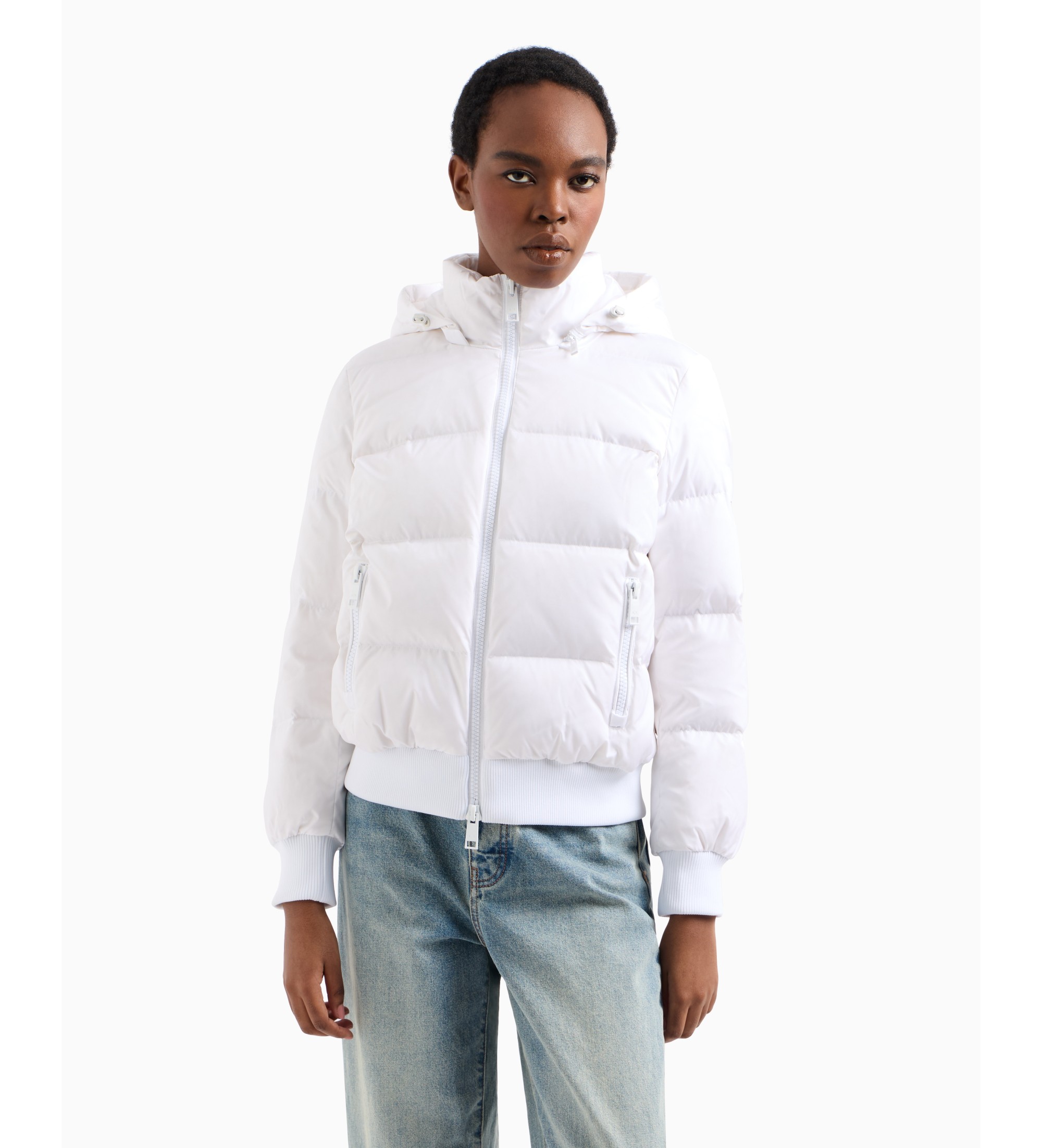 A|X Armani Exchange für Damen. XW000228AF12286U0002 Steppjacke mit Kapuze weiß (L), Lässig, Polyamid