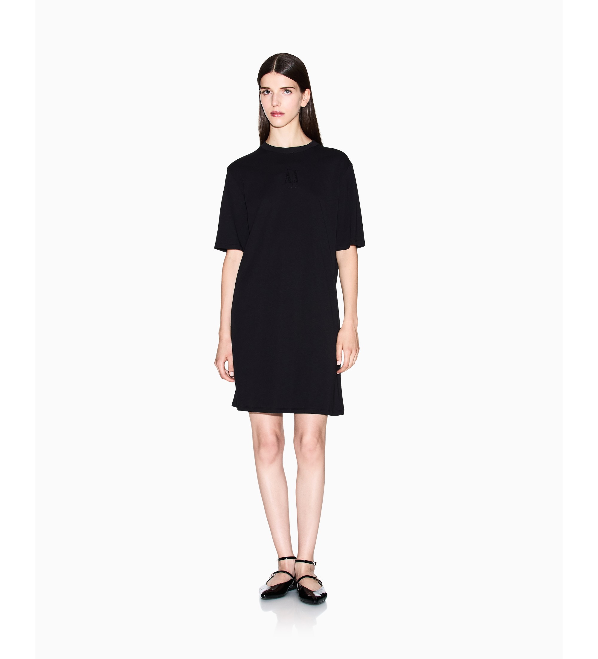 A|X Armani Exchange für Damen. XW000825AF10356UC001 Schwarzes Hemdkleid (M), Lässig, Baumwolle, Kurzarm
