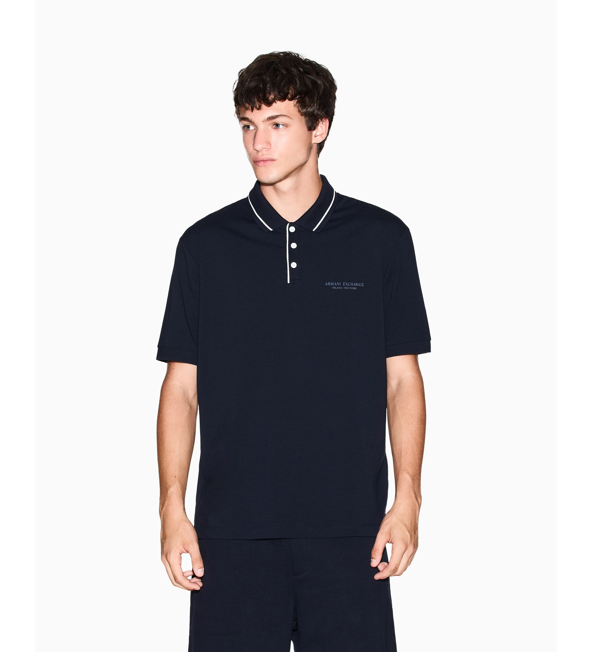 A|X Armani Exchange für Herren. XM001557AF10363UB101 Marineblaues Stretch-Poloshirt (L), Lässig, Baumwolle, Kurzarm