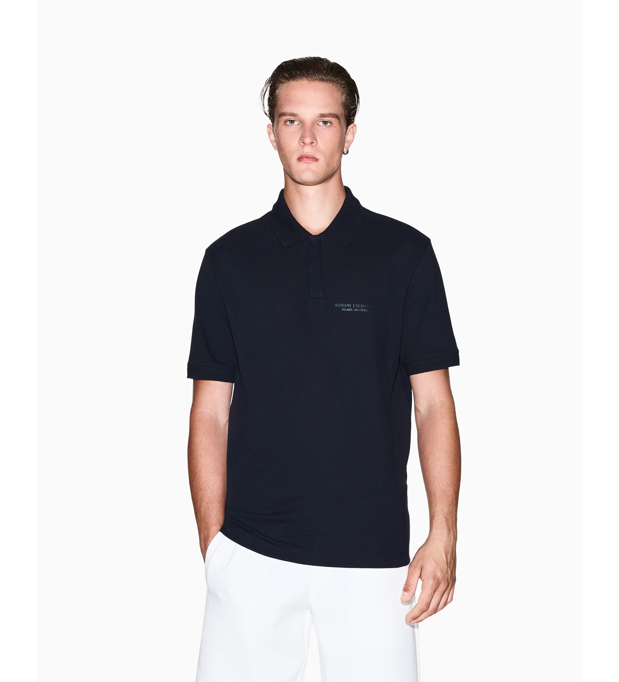 A|X Armani Exchange für Herren. XM001286AF10366UB101 Regular Polo mit marineblauem Logo (L), Lässig, Baumwolle, Kurzarm