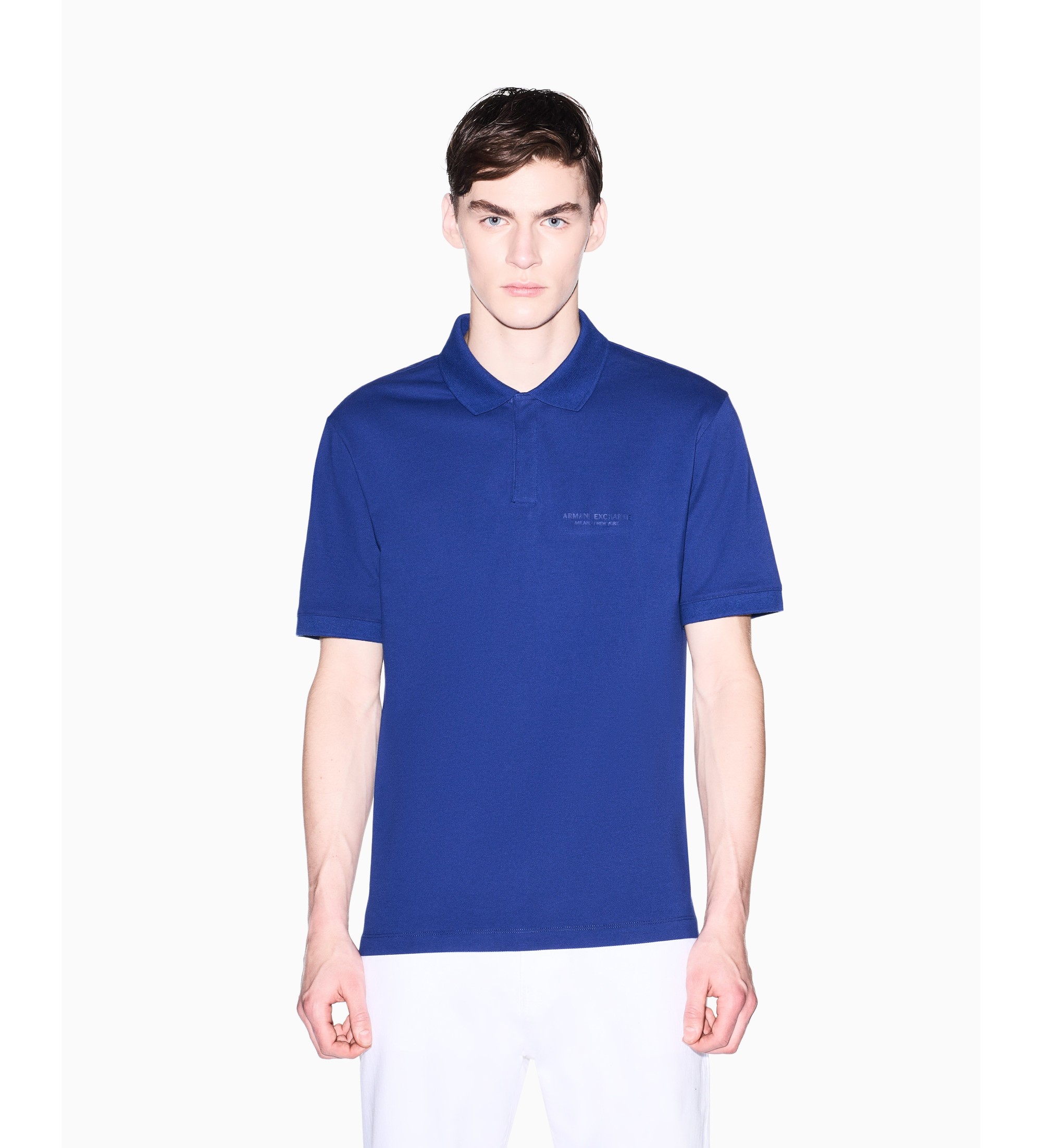 A|X Armani Exchange für Herren. XM001286AF10366UB131 Post blaues Poloshirt (M), Lässig, Baumwolle, Kurzarm