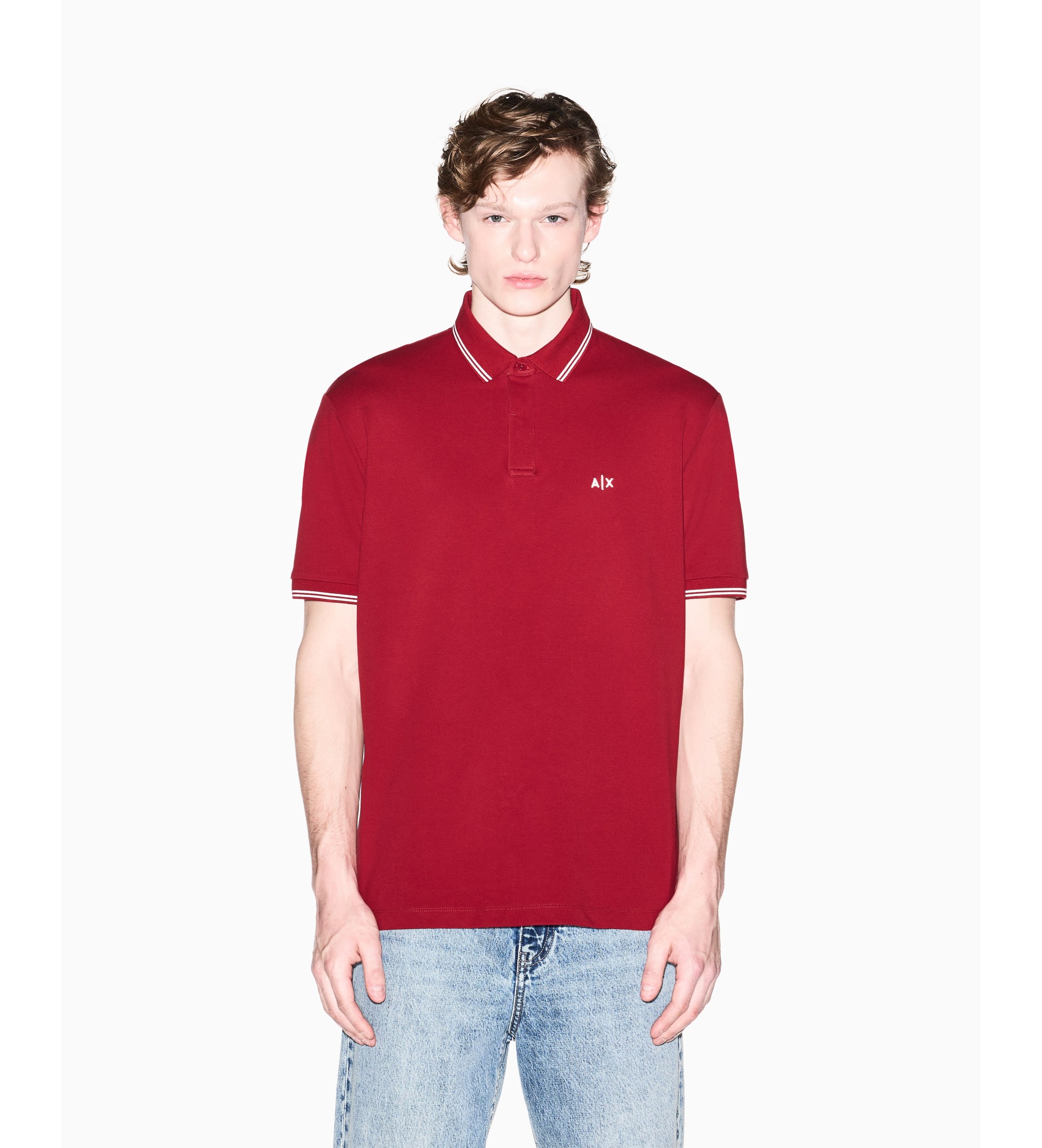 A|X Armani Exchange für Herren. XM001287AF17321U5101 Rotes Poloshirt aus elastischem Baumwoll-Piqué (XS), Lässig, Baumwolle, Kurzarm