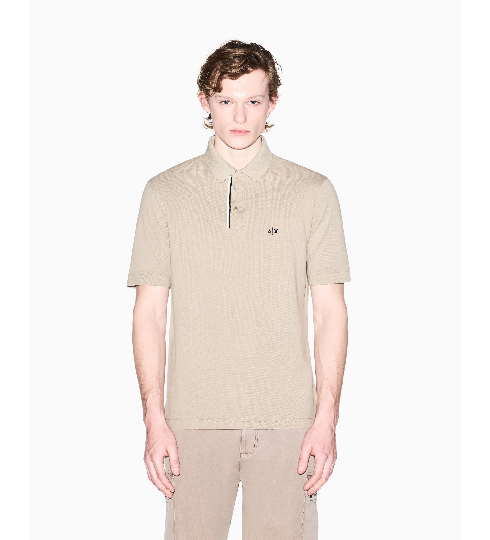 A|X Armani Exchange für Herren. XM002067AF10366U6229 Poloeinsatz beige (S), Lässig, Baumwolle, Kurzarm