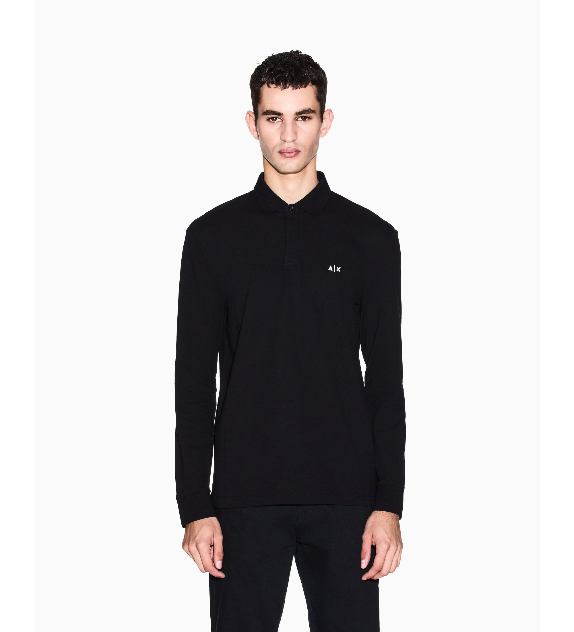 A|X Armani Exchange für Herren. XM001288AF17321UC001 Polo Relax schwarz (L), Lässig, Baumwolle, Langarm