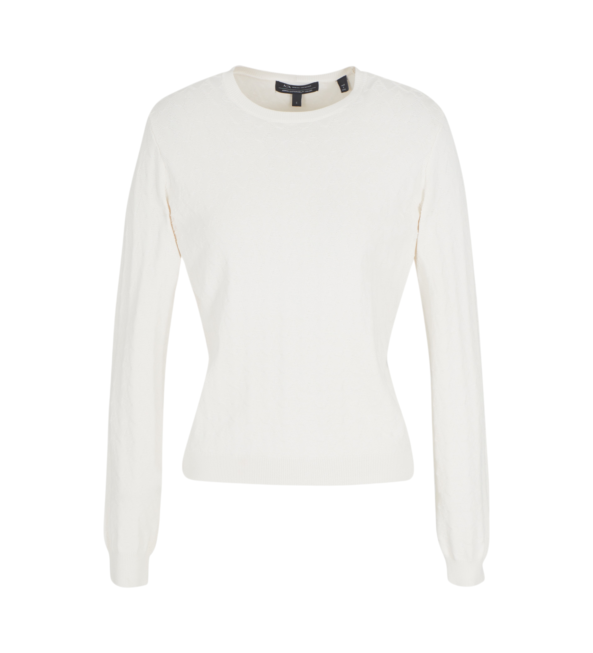 A|X Armani Exchange für Damen. XW000910AF10352F0056 Schmal geschnittener Pullover mit weißem Jacquard mit Monogramm (S), Lässig, Viskose