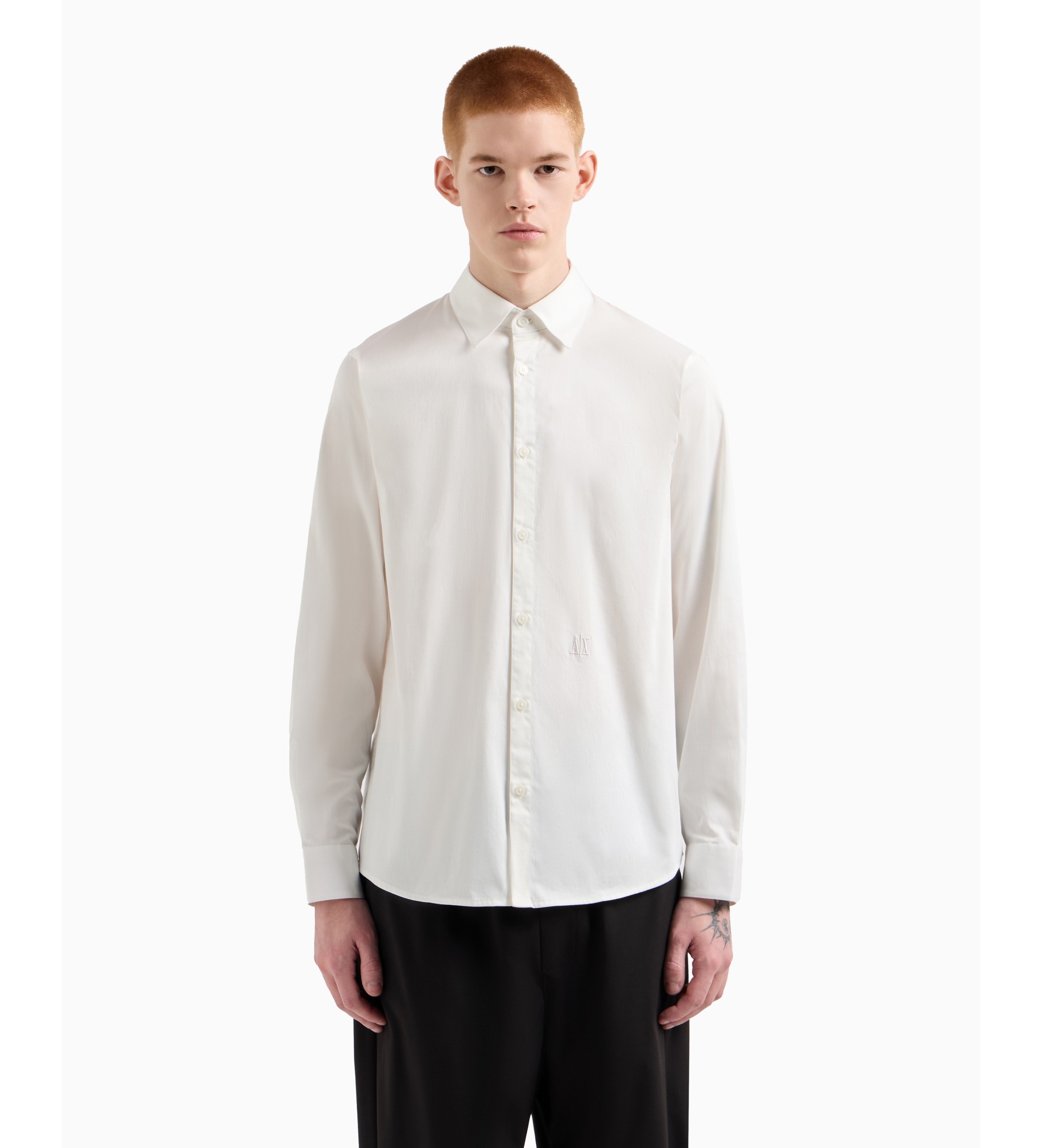 A|X Armani Exchange für Herren. XM000339AF10192U0009 Klassisches Hemd weiß (L), Lässig, Baumwolle, Langarm