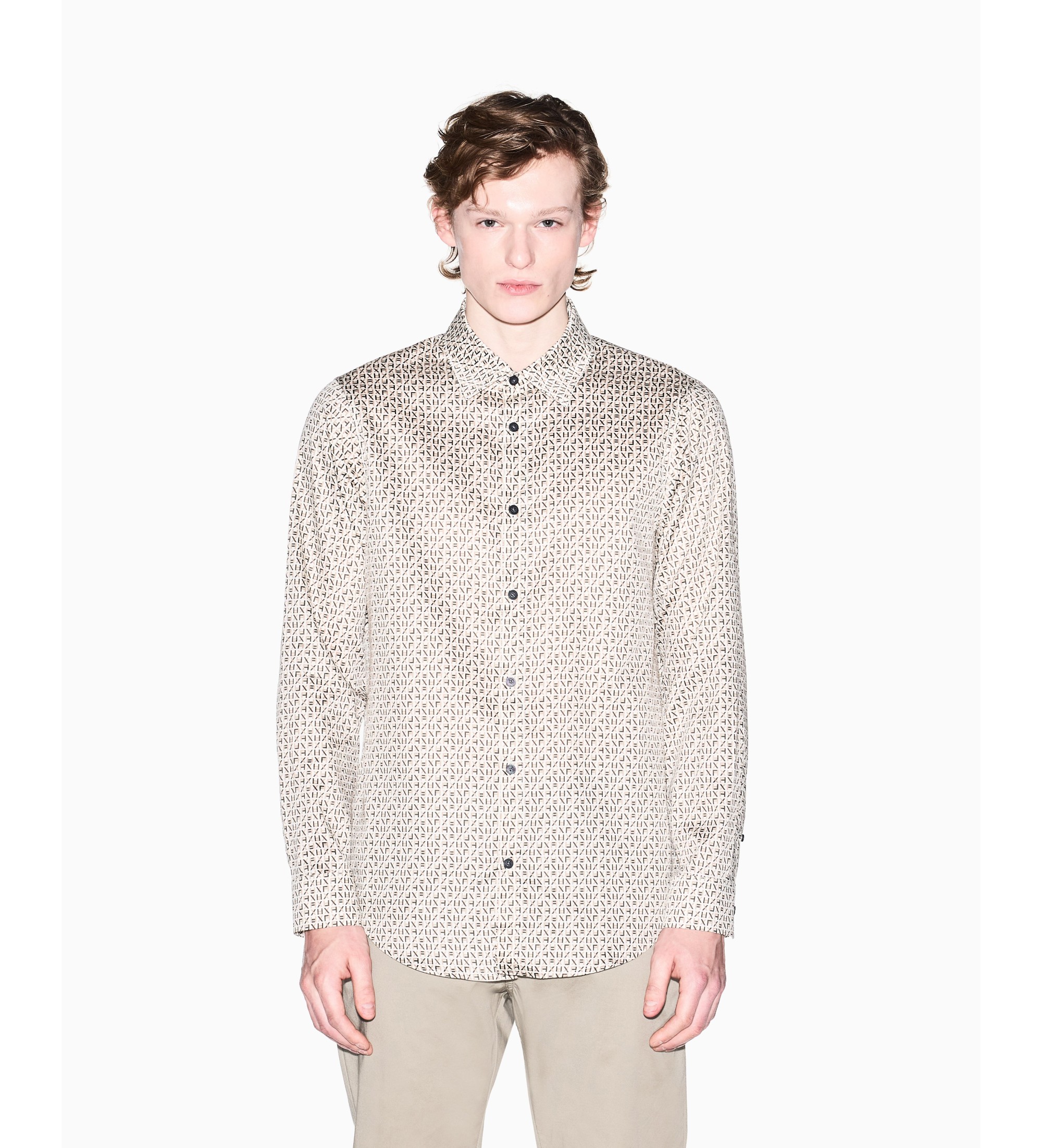A|X Armani Exchange für Herren. XM001942AF19194F1165 Weiches beiges Hemd (M), Lässig, Baumwolle, Klassisch, Langarm