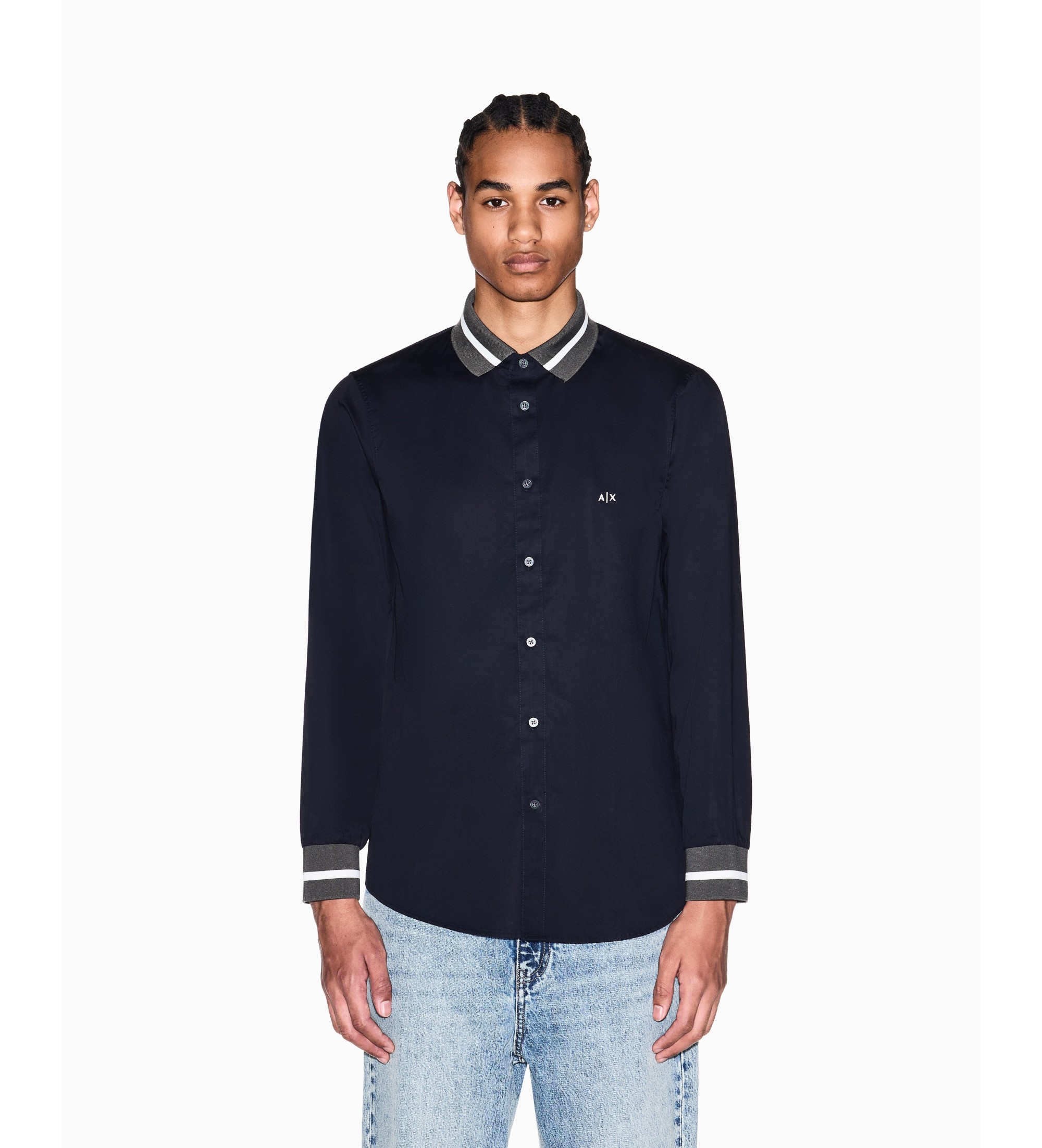 A|X Armani Exchange für Herren. XM002267AF22640UB101 Marineblaues Blockhemd (M), Lässig, Baumwolle, Langarm