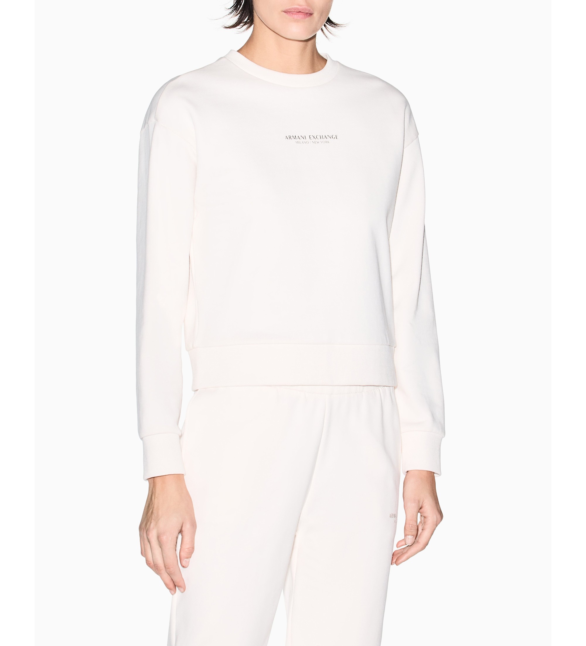 A|X Armani Exchange für Damen. XW001451AF10830U1003 Sweatshirt Regular cremefarben (S), Weiß, Lässig, Baumwolle, Langarm