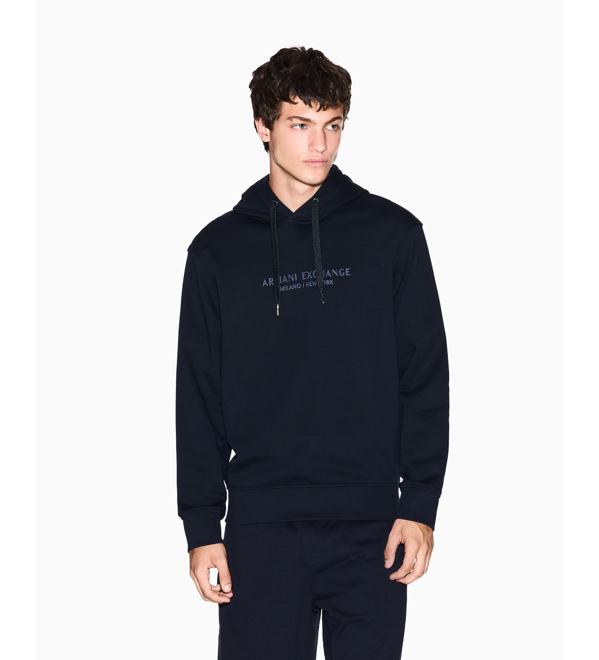 A|X Armani Exchange für Herren. XM001294AF20934UB101 Marineblaues Basic-Kapuzensweatshirt aus Baumwolle (M), Lässig, Sportlich, Langarm