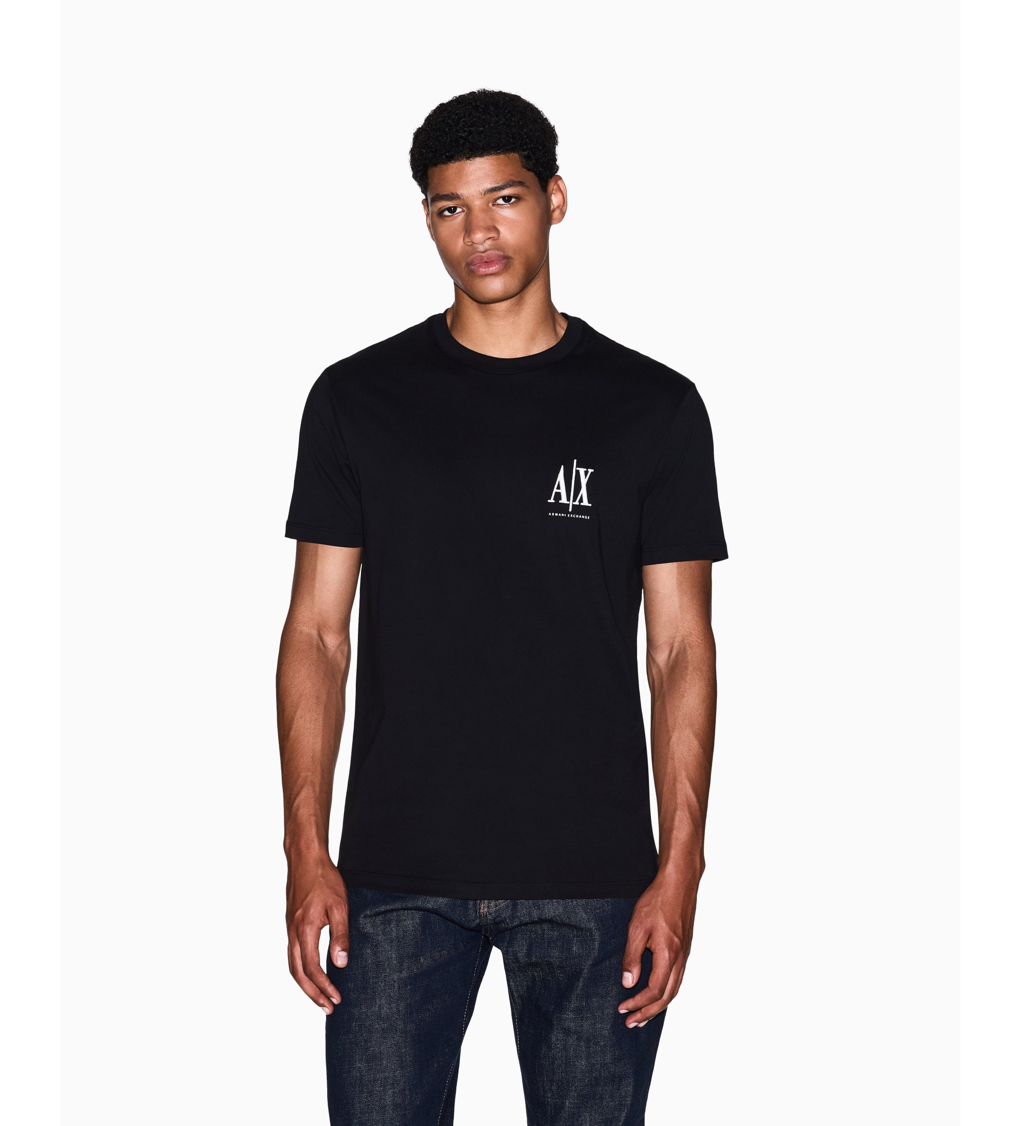 A|X Armani Exchange für Herren. XM000365AF12308UC001 T-Shirt mit regulärem Schnitt aus schwarzem Baumwolljersey (S), Lässig, Baumwolle, Kurz