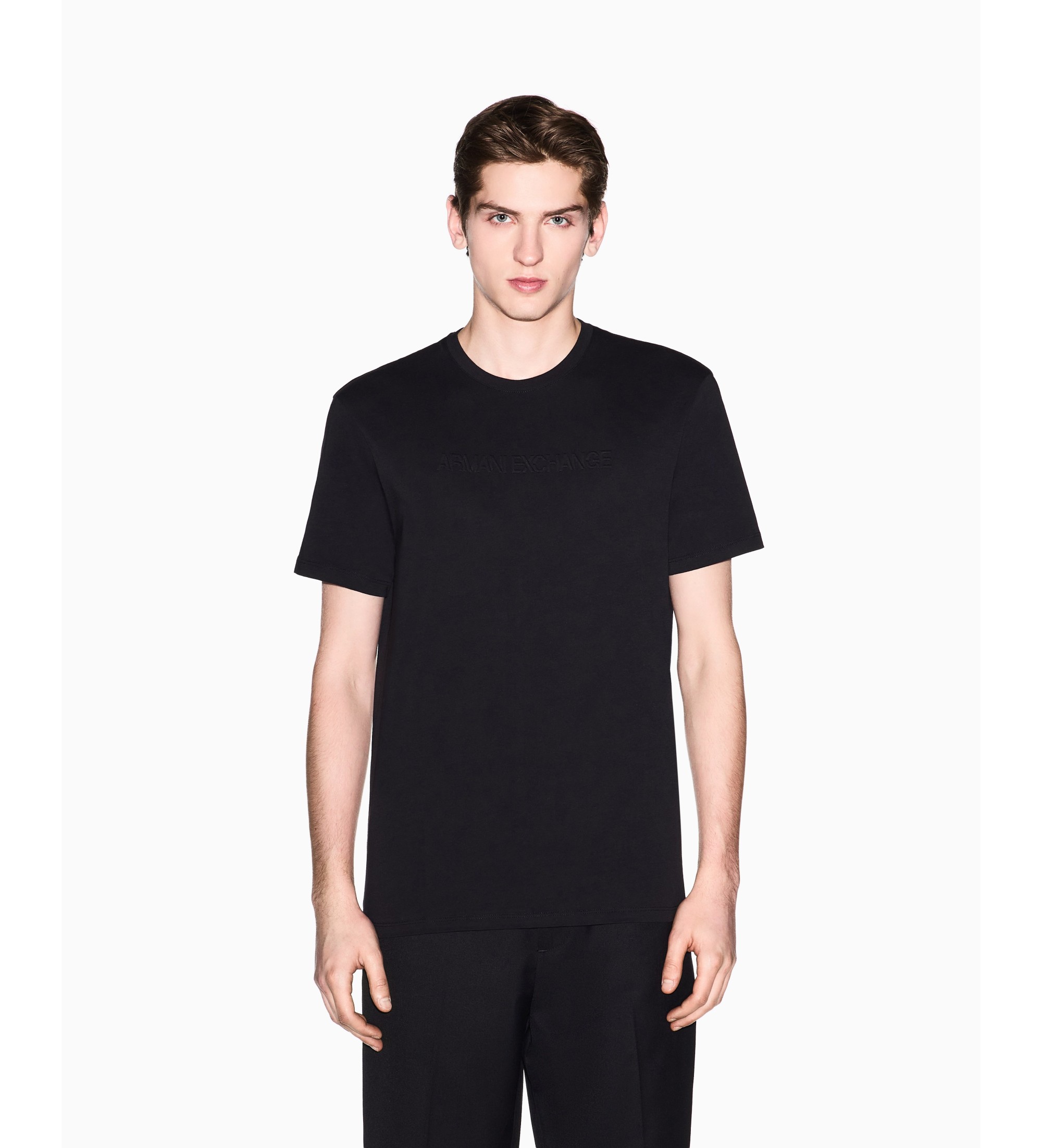 A|X Armani Exchange für Herren. XM002467AF10356UC001 T-Shirt Tonal Embossed Logo schwarz (S), Lässig, Baumwolle, Kurzarm