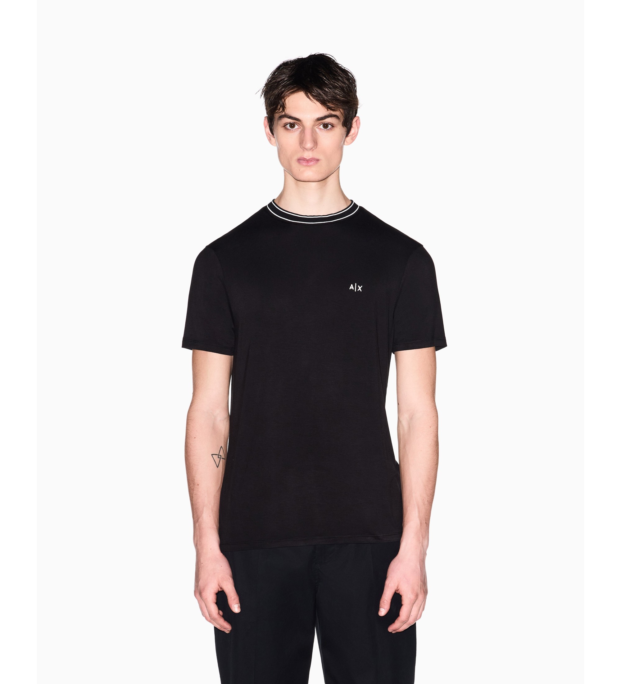 A|X Armani Exchange für Herren. XM002484AF21936UC001 Schwarzes Crew-T-Shirt (L), Lässig, Baumwolle, Kurzarm