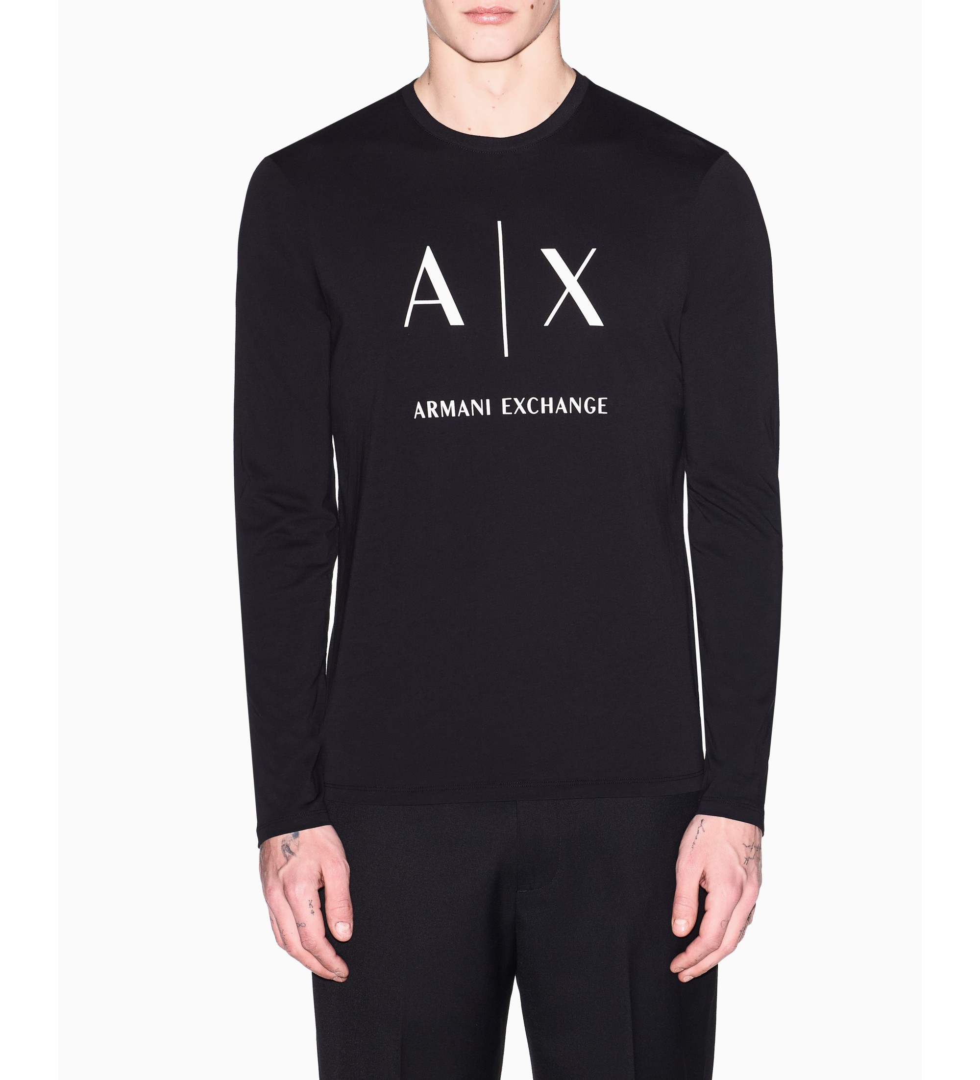 A|X Armani Exchange für Herren. XM002684AF10356UC001 Schwarzes Langarmshirt (M), Lässig, Baumwolle
