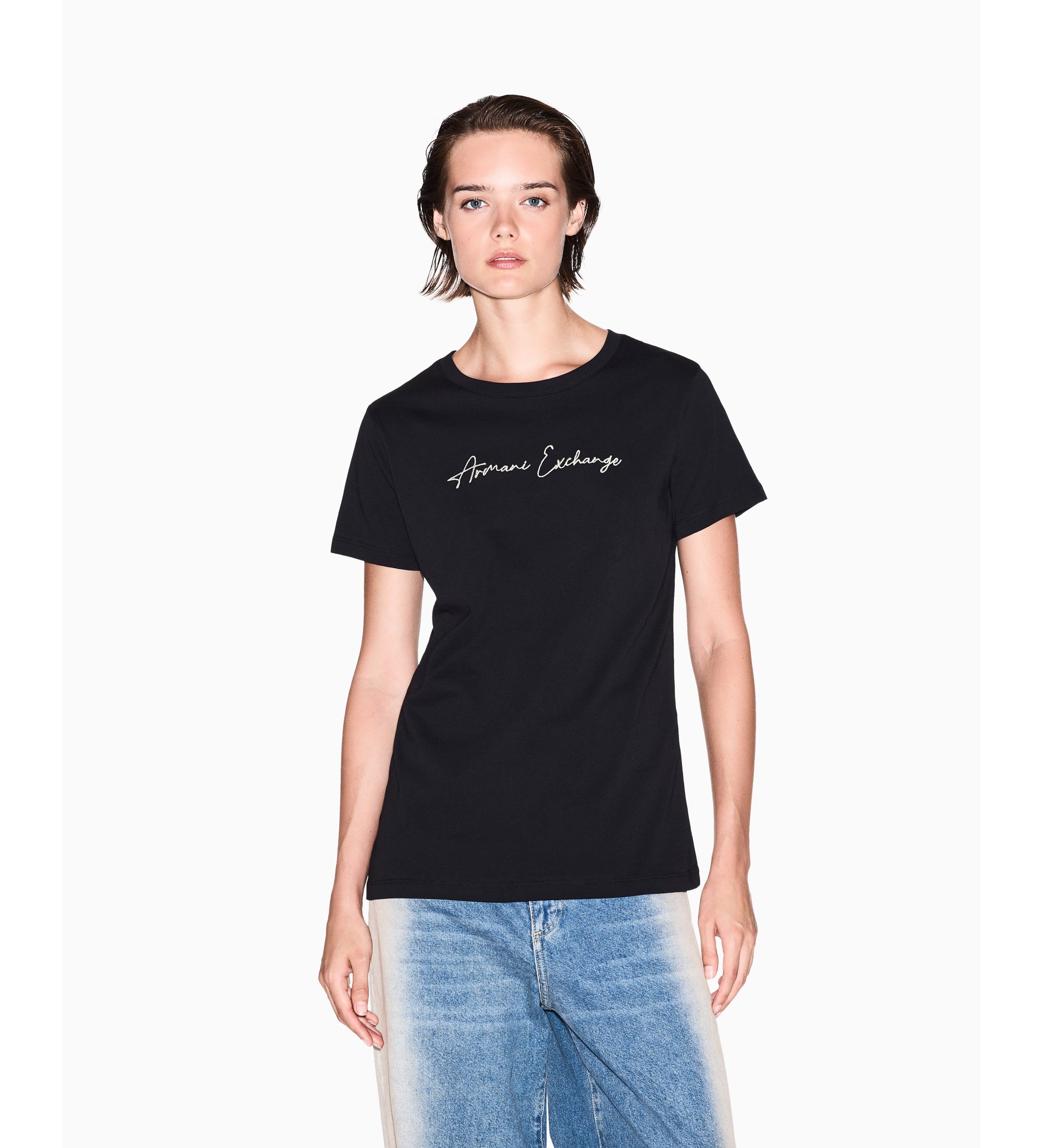 A|X Armani Exchange für Damen. XW000839AF10356MC021 T-shirt Regular Fit schwarz (S), Lässig, Baumwolle, Kurzarm