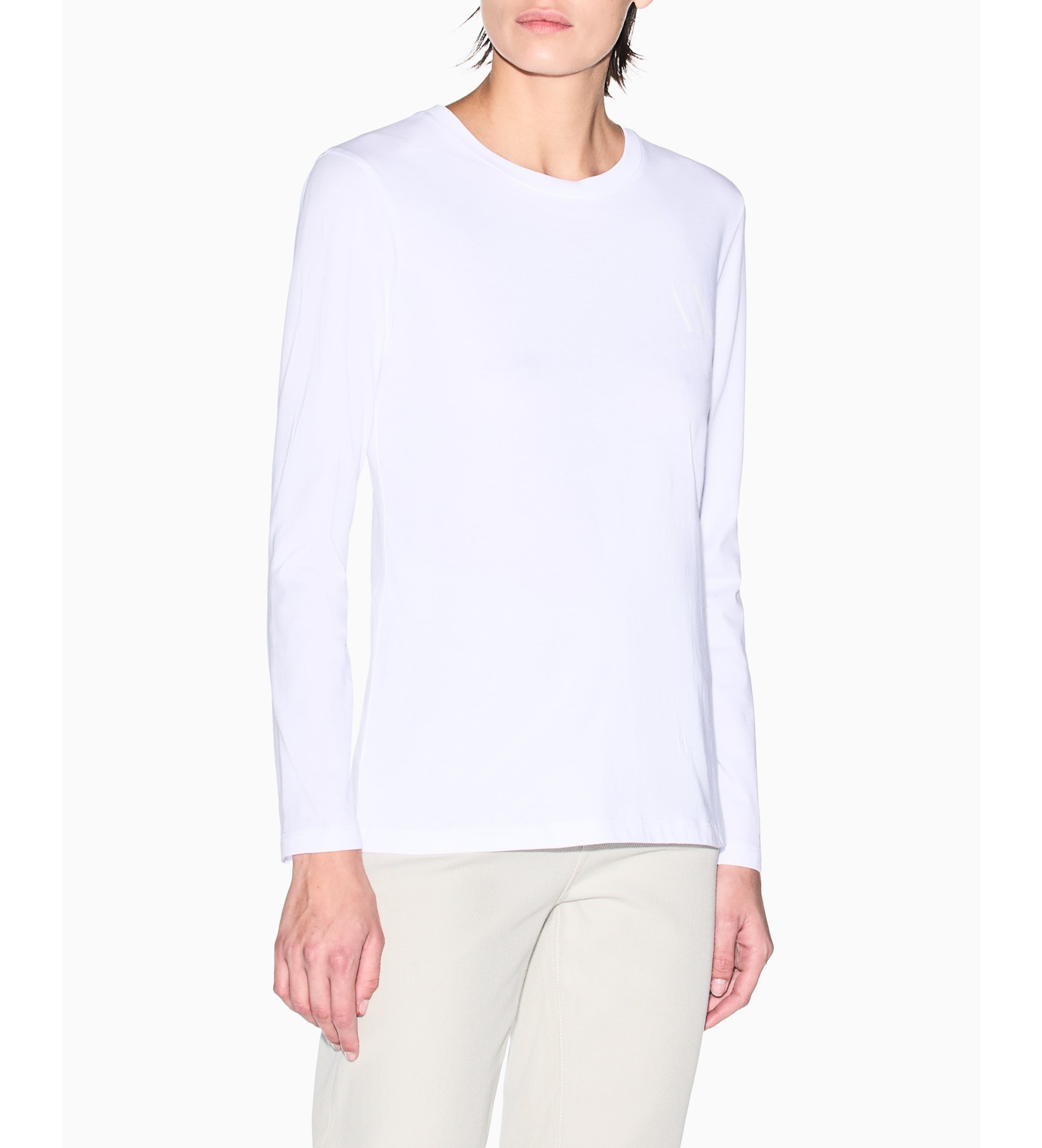 A|X Armani Exchange für Damen. XW001450AF10356U0002 T-shirt Regular Fit weiß (L), Lässig, Baumwolle, Langarm