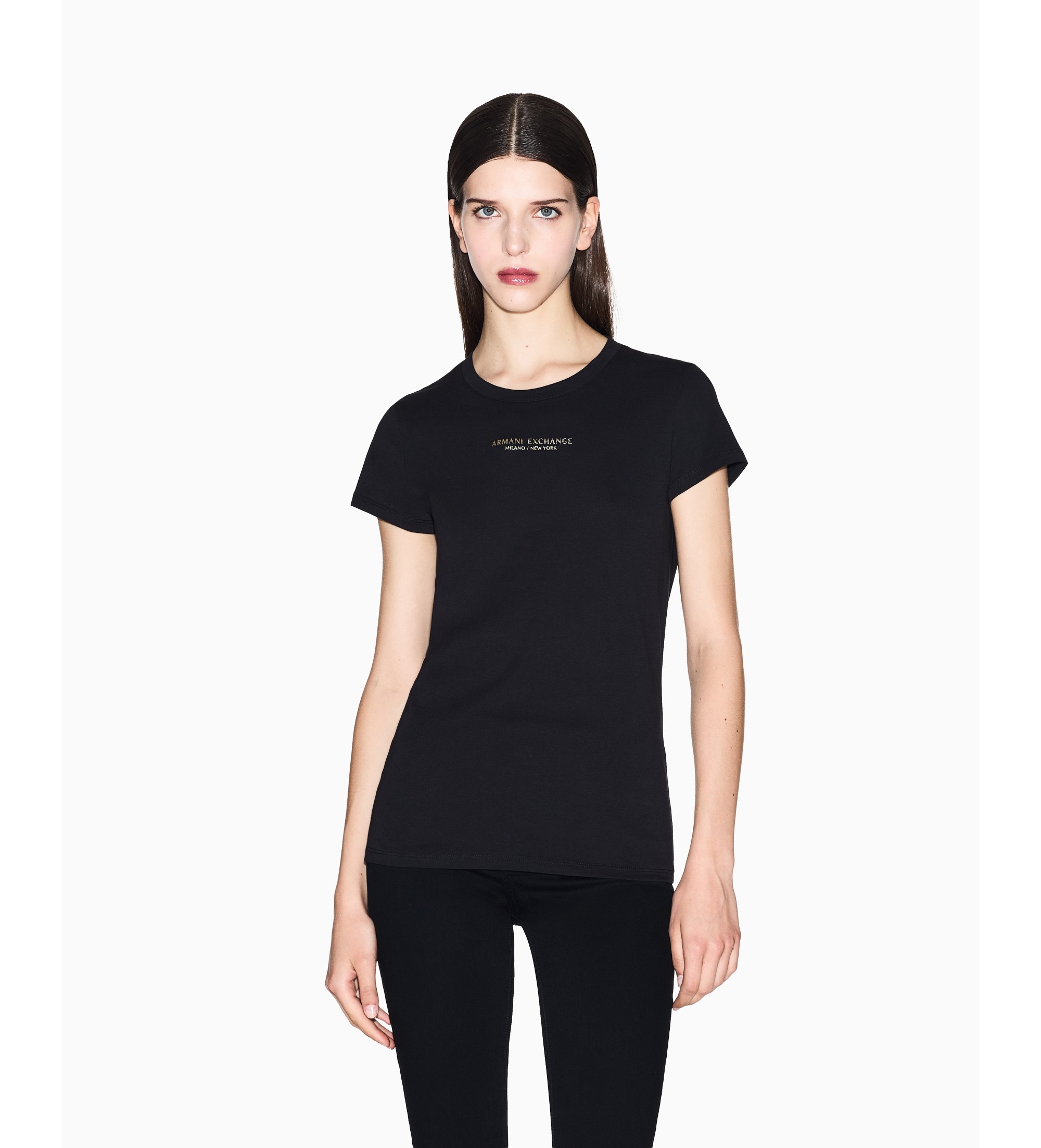 A|X Armani Exchange für Damen. XW001455AF10356MC021 Slim Fit T-shirt schwarz (S), Lässig, Baumwolle, Kurzarm