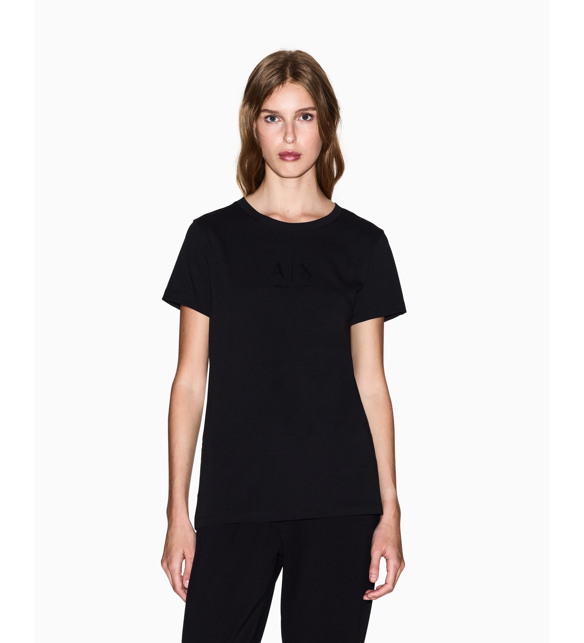 A|X Armani Exchange für Damen. XW001459AF10356UC001 Logo Shiny T-shirt schwarz (XXL), Lässig, Baumwolle, Kurzarm