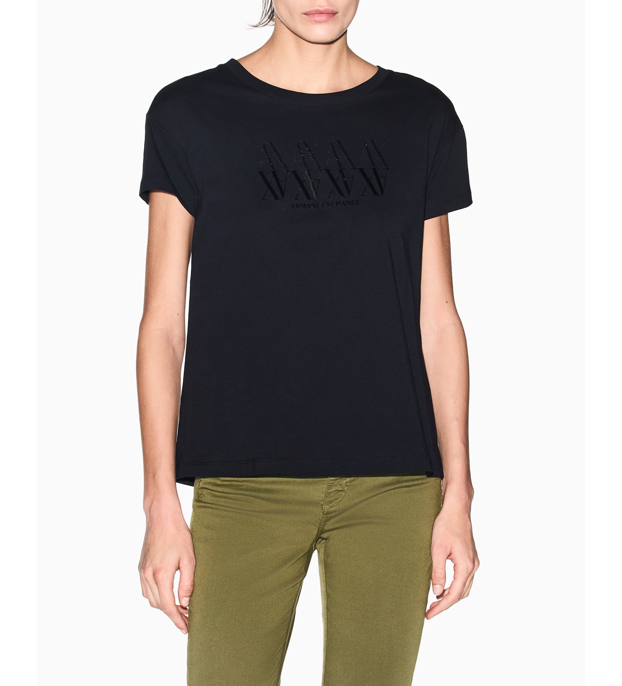 A|X Armani Exchange für Damen. XW002290AF17172UC001 T-shirt Schnitt schwarz (S), Lässig, Baumwolle, Kurzarm