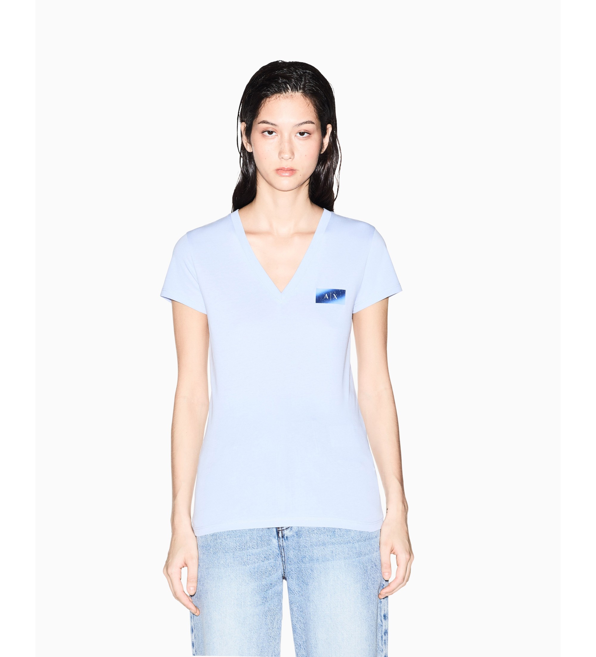 A|X Armani Exchange für Damen. XW002347AF10356U9333 Eng anliegendes T-Shirt blau (XL), Lässig, Baumwolle, Kurzarm