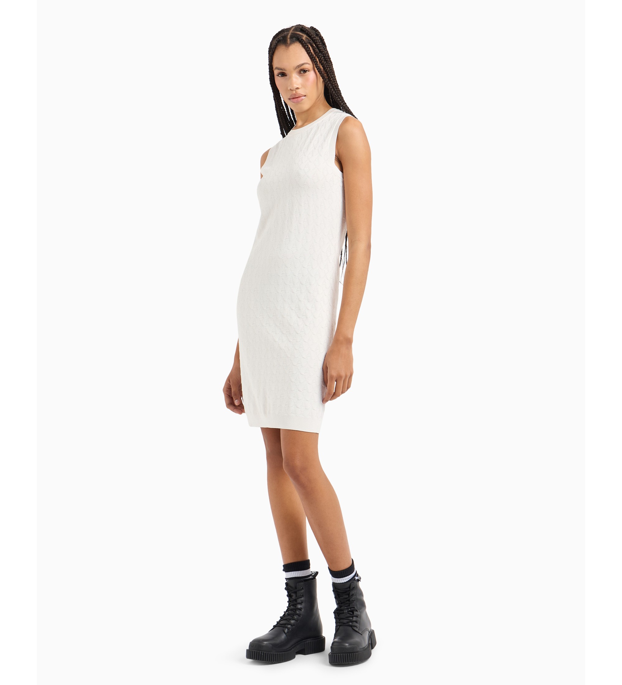 A|X Armani Exchange für Damen. 8NYA9AYMH6Z1130 Weißes Strickkleid (L), Lässig, Viskose, Ärmellos / Hosenträger
