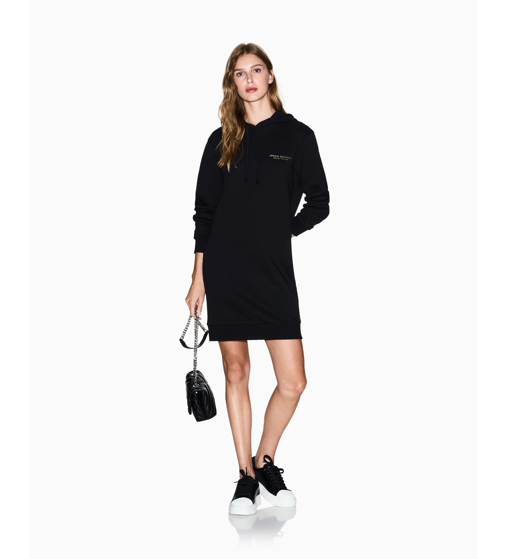 A|X Armani Exchange für Damen. XW001453AF10830MC021 Schwarzes Sweatshirt-Kleid (M), Lässig, Baumwolle, Langarm