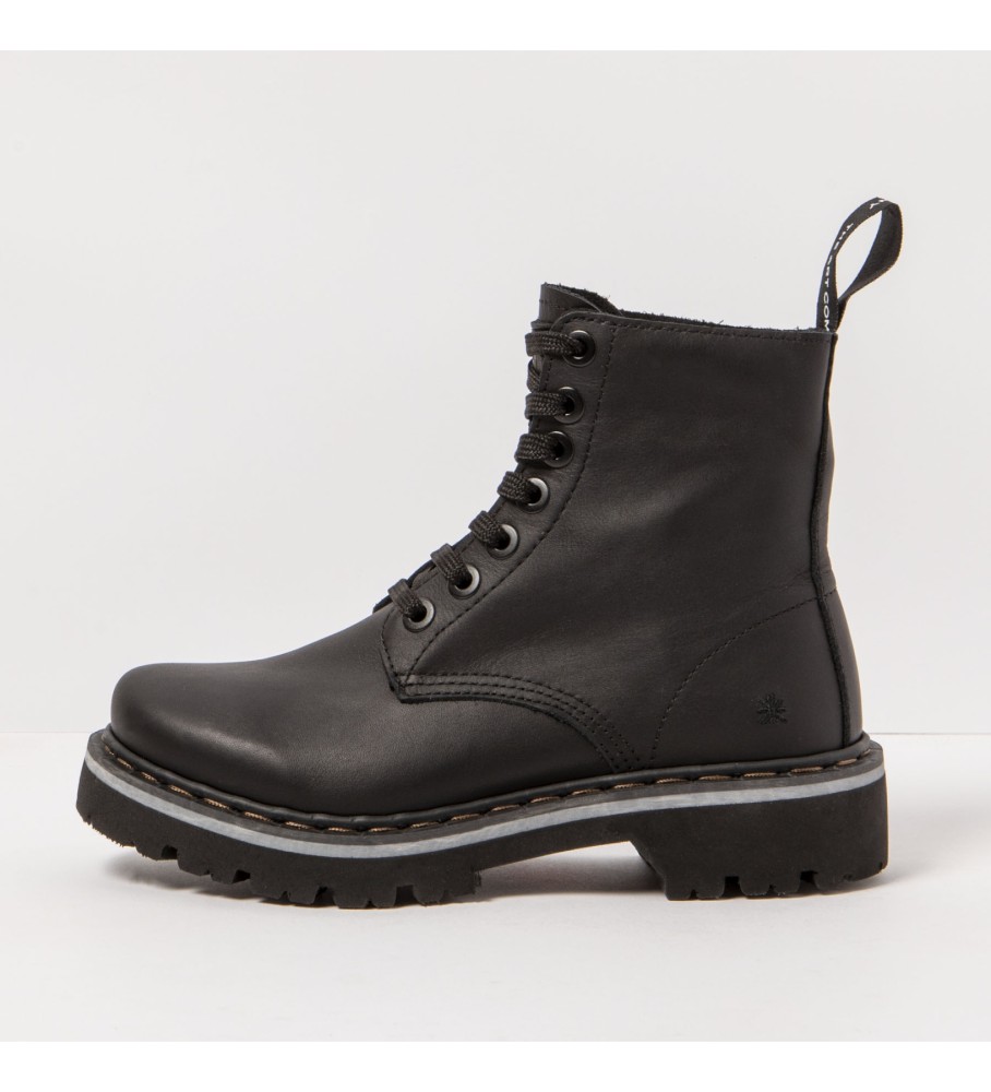 Art für Herren. 111661201003_001 Schwarze Lederstiefeletten (36), Wohnung, 1 bis 3 cm, Schnürsenkel, Lässig